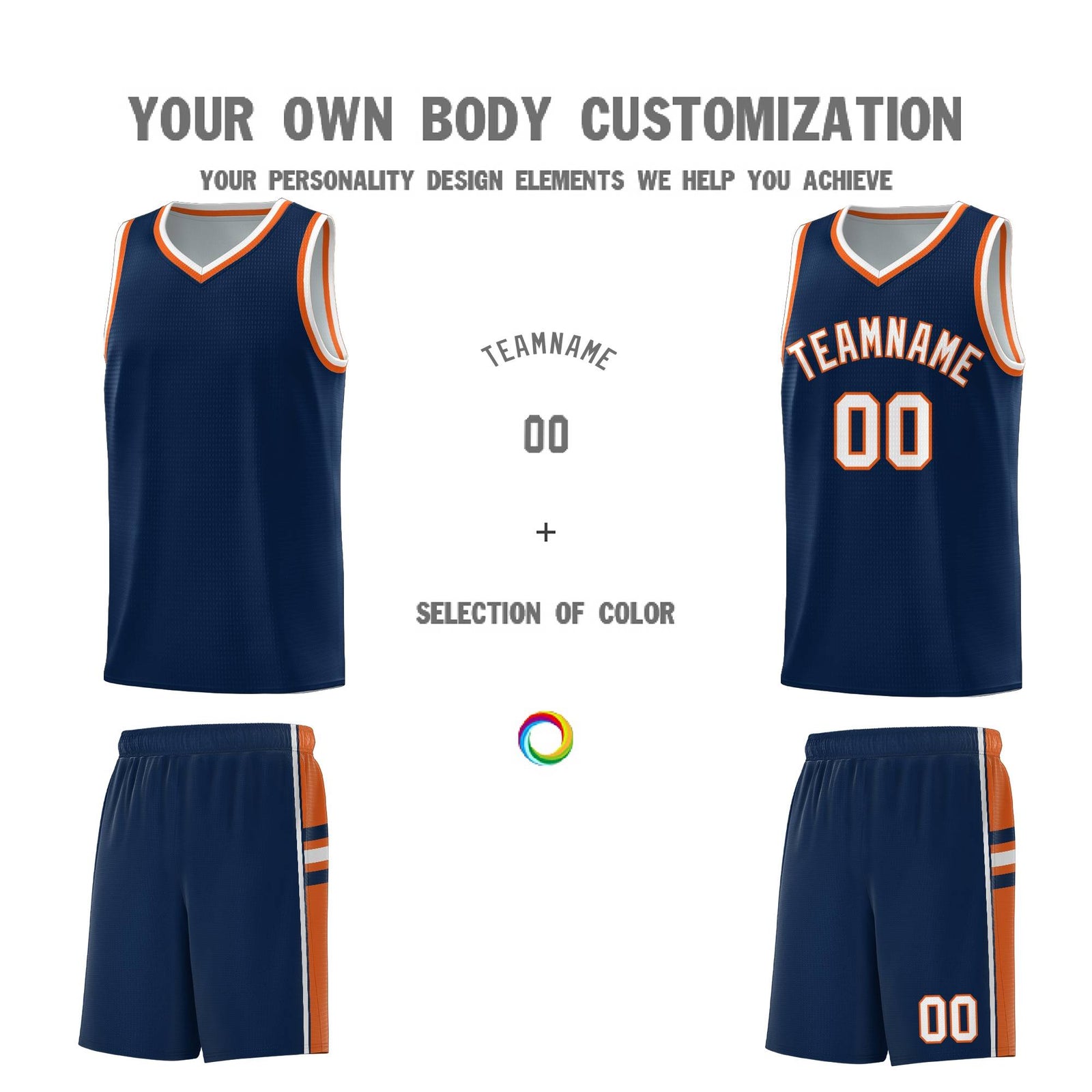 Custom Youth Basketball Jersey - Navy Orange Two-Tone Varsity Jersey Set