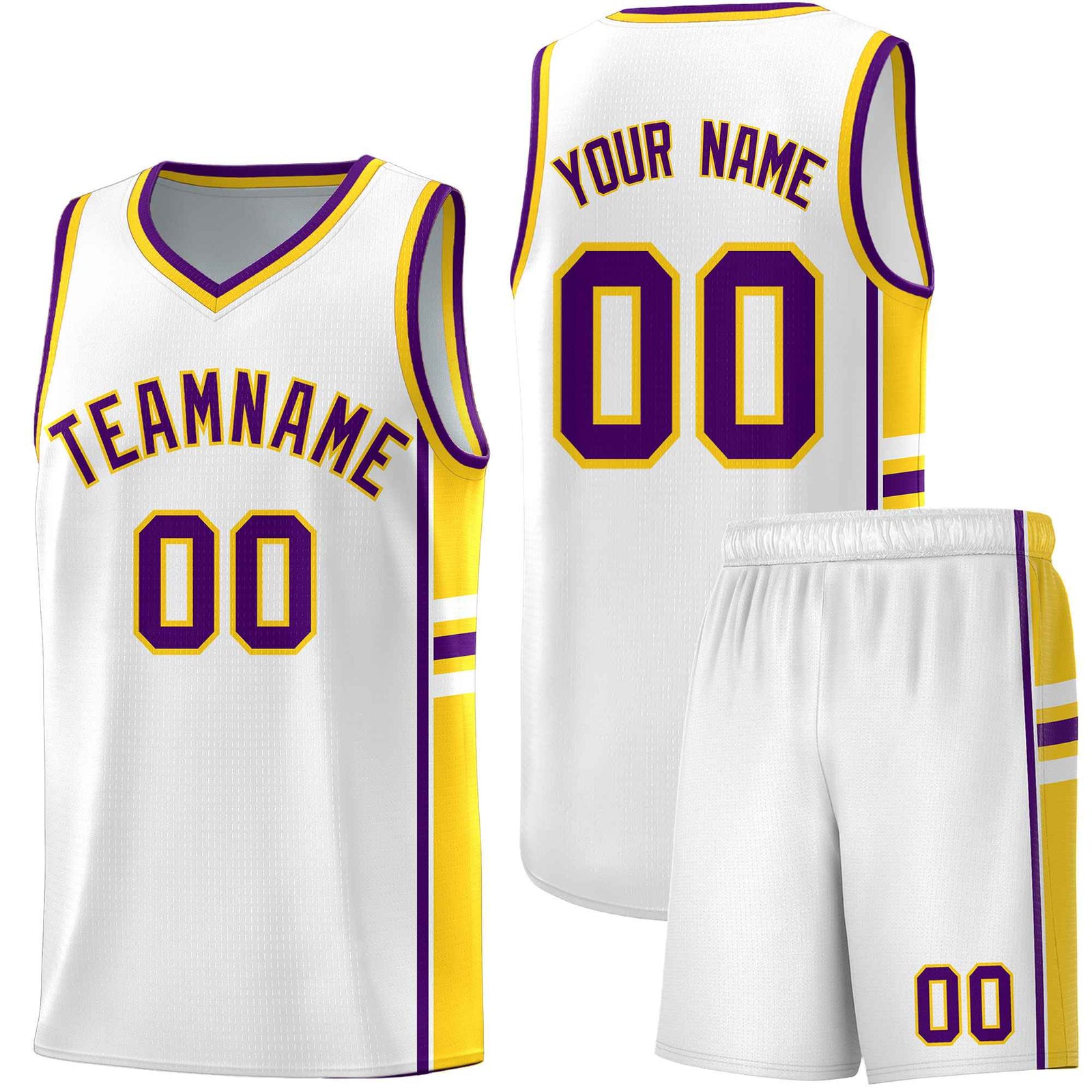 Custom Youth Basketball Jersey - White Gold Personalized Varsity Two-Tone Uniform