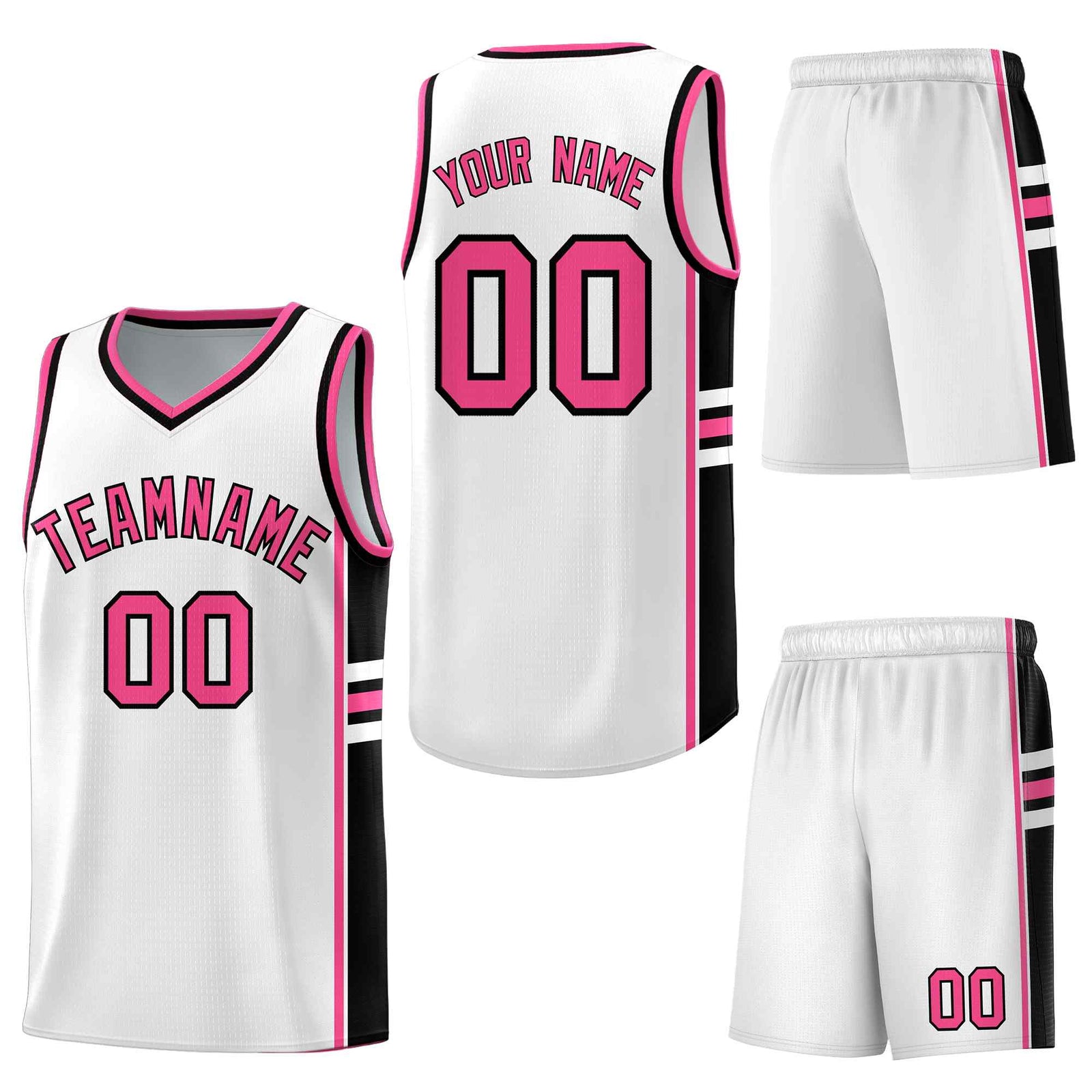 Custom White Pink Classic Color Block Lightweight Personalized Uniform Basketball Jersey