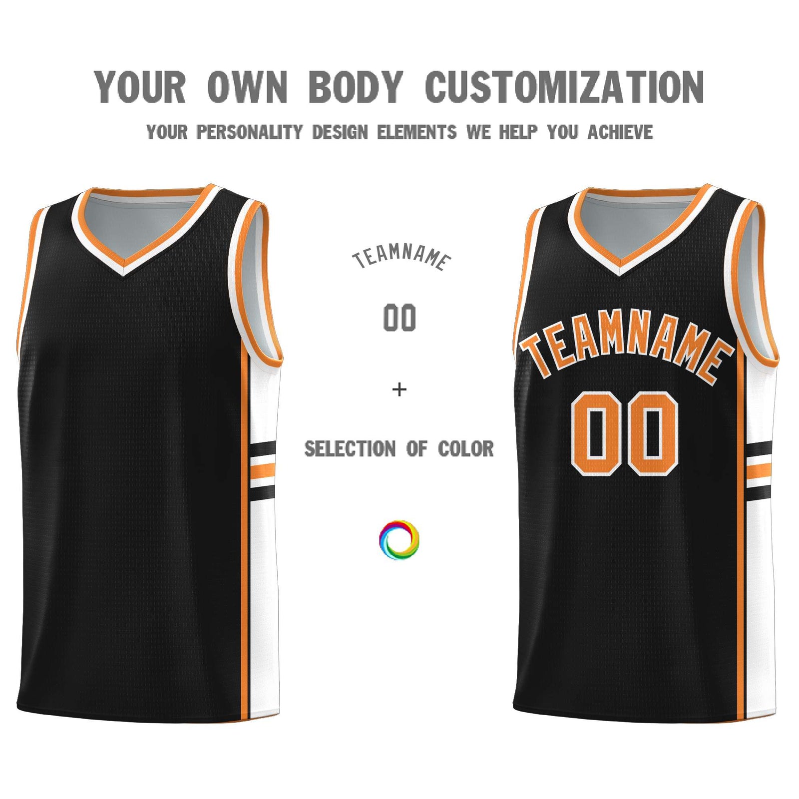 Custom Youth Basketball Jersey - Black Gold Orange Two-Tone Classic Varsity Uniform