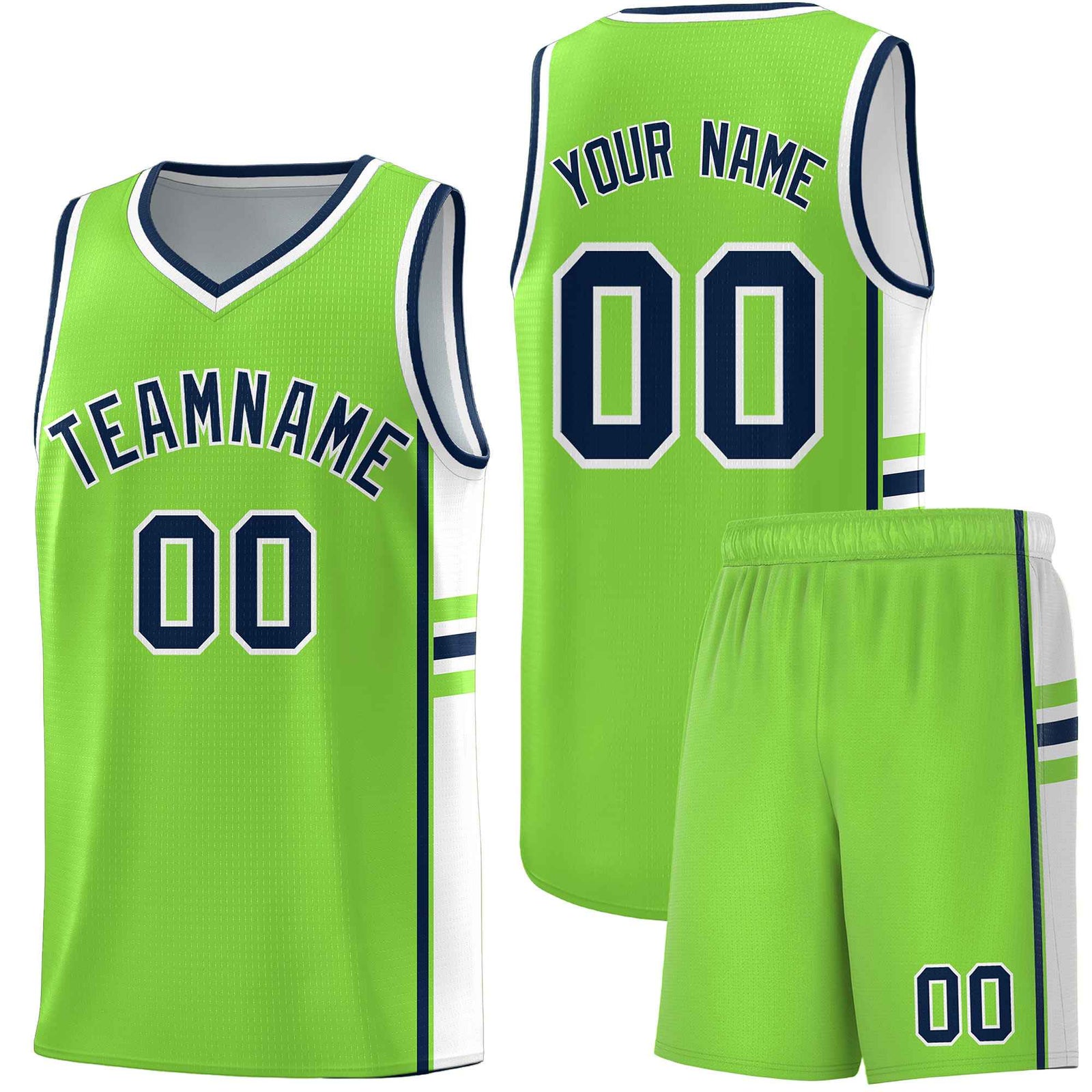 Custom Youth Basketball Jersey - Fluorescent Green White Two-Tone Classic Varsity Uniform