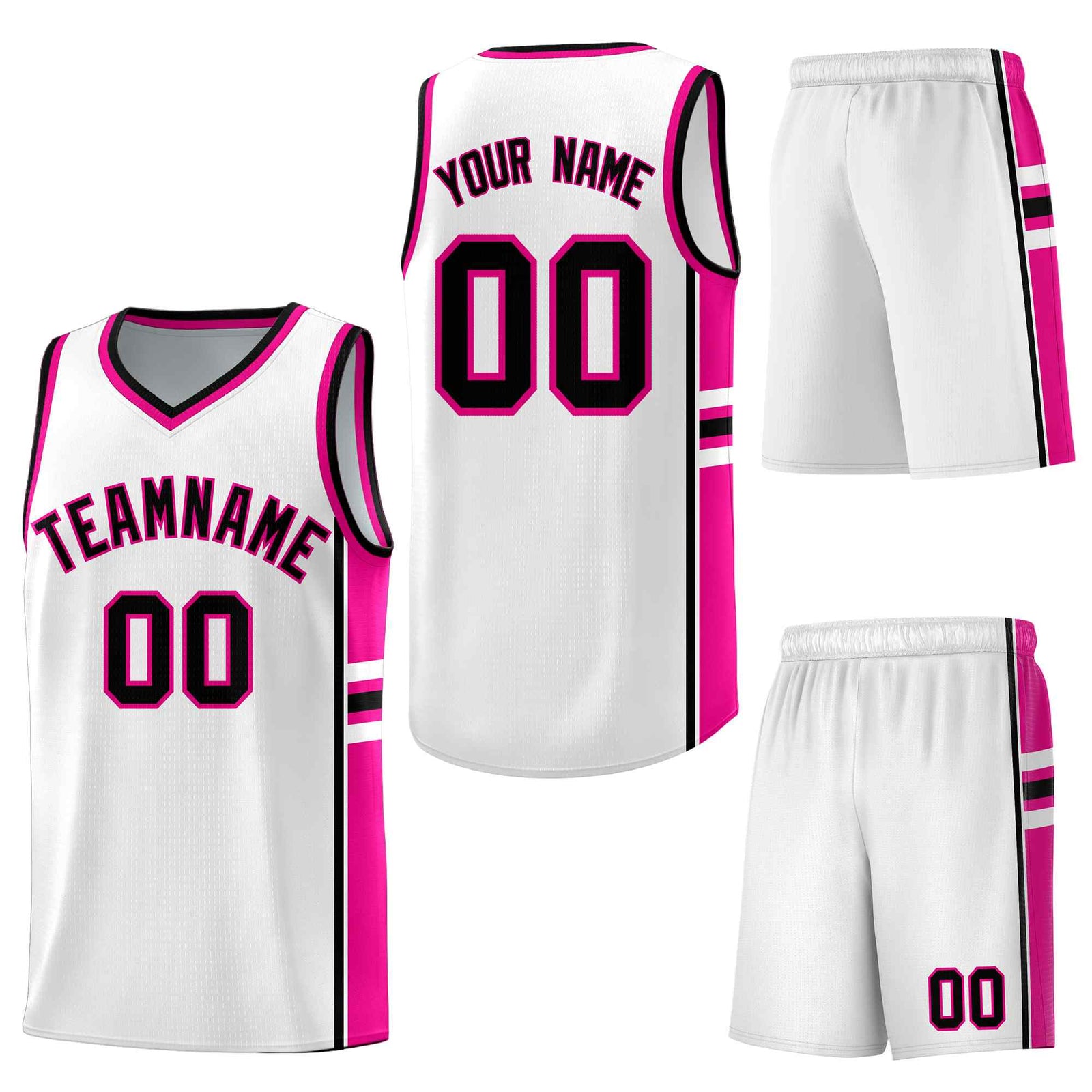 Custom White Pink Classic Color Block Drapable Personalized Uniform Basketball Jersey