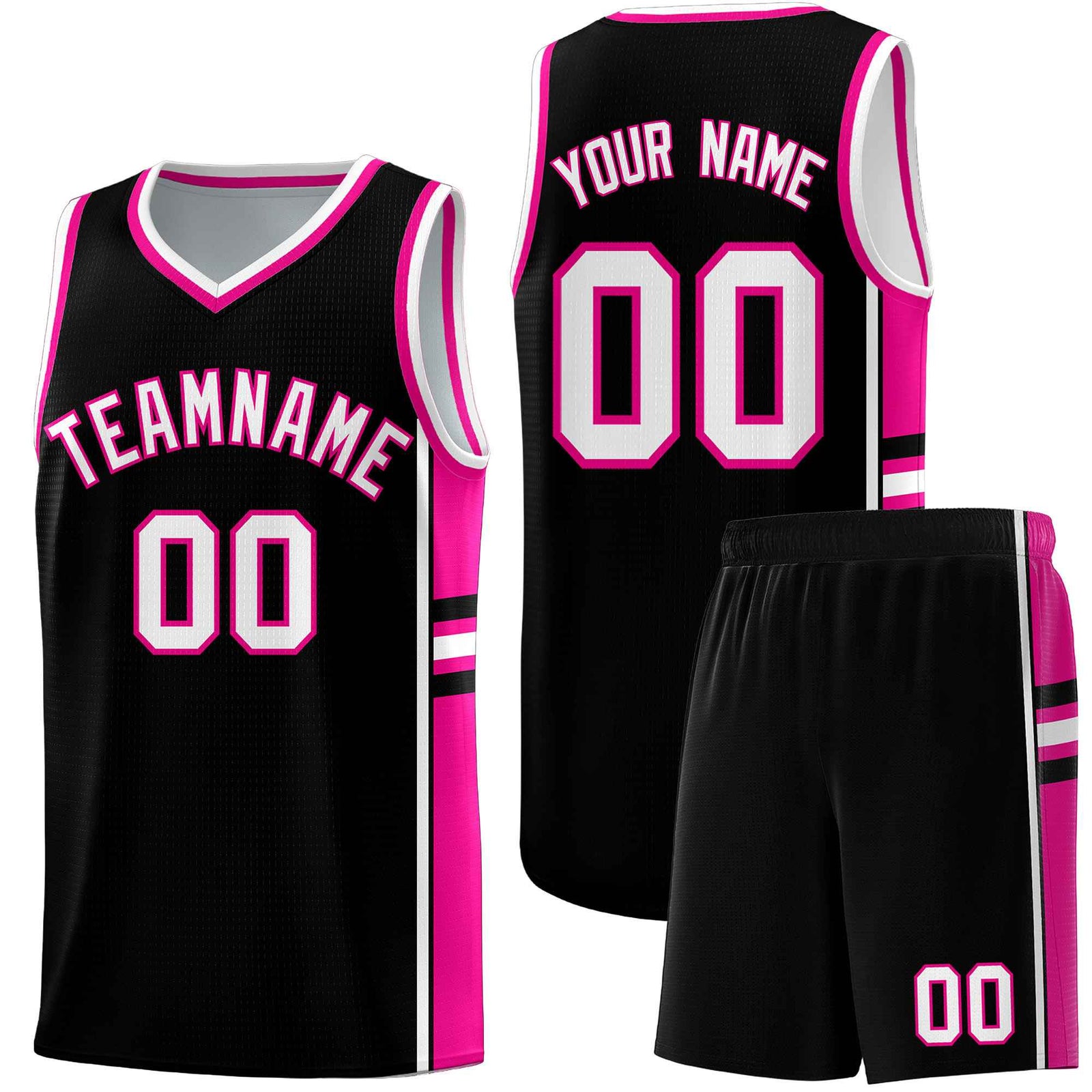 Custom Youth Basketball Jersey - Black Pink Two-Tone Classic Varsity Uniform