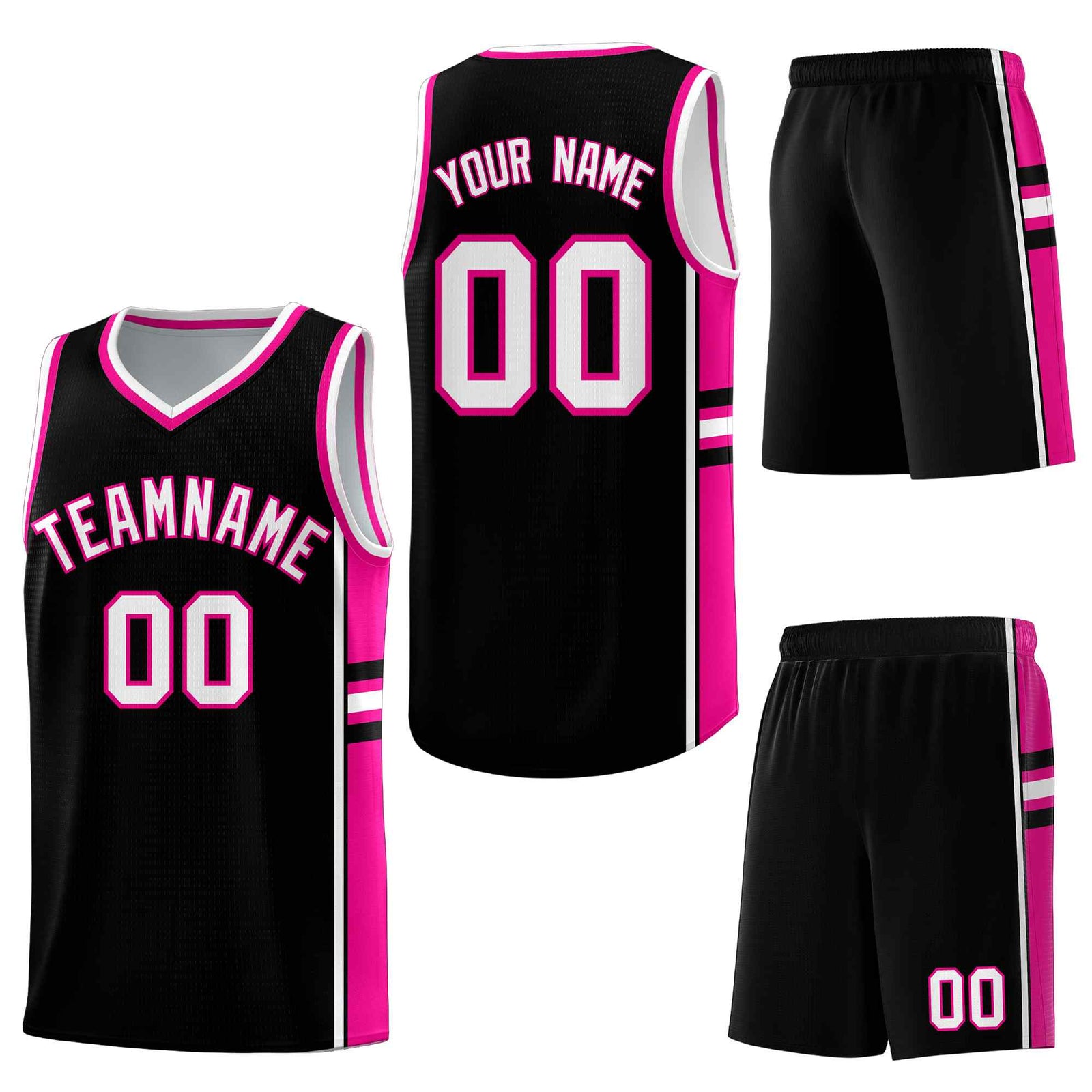 Custom Black Pink Classic Color Block Breathable Varsity Uniform Basketball Jersey