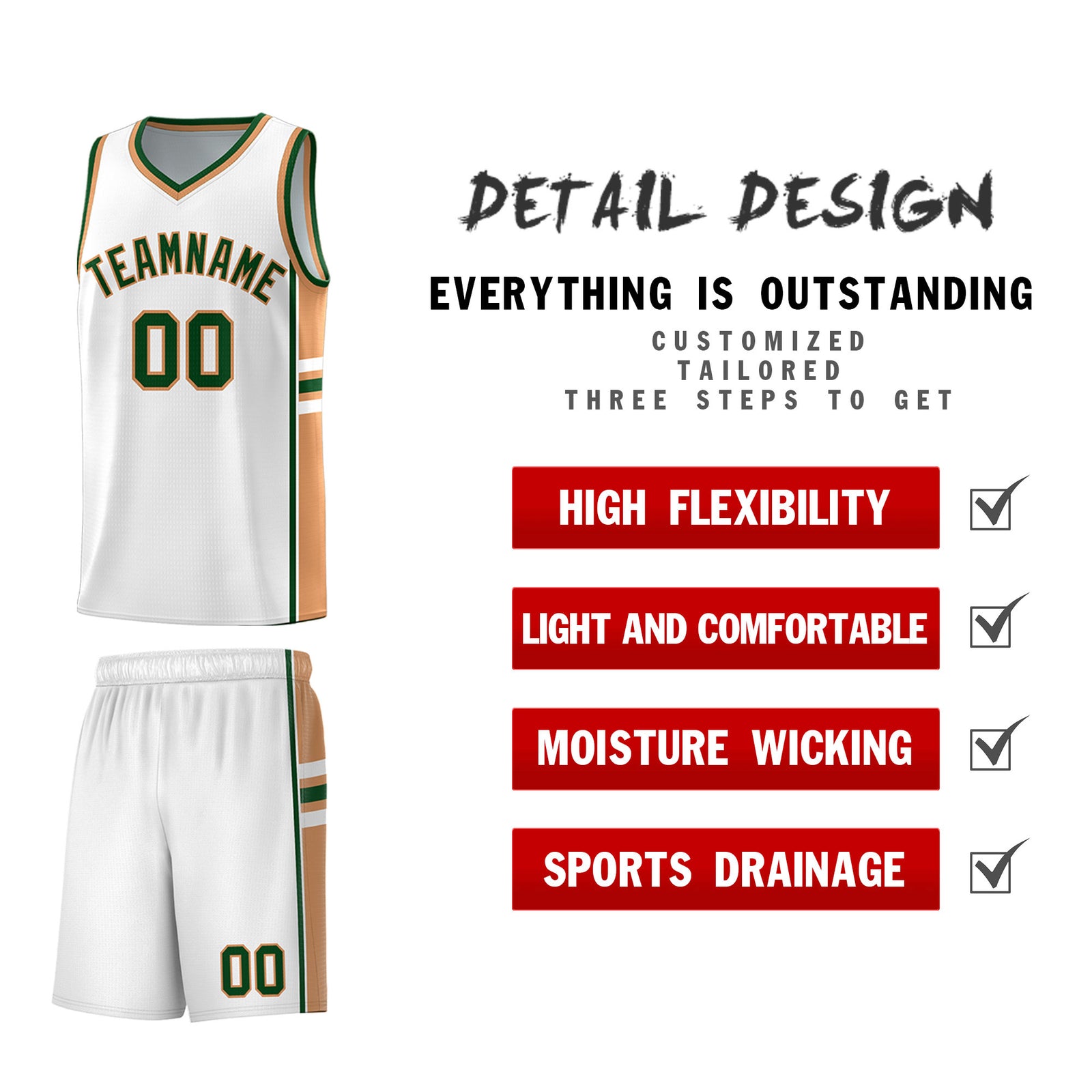 Custom Youth Basketball Jersey - White Buckskin Brown Two-Tone Varsity Jersey Set