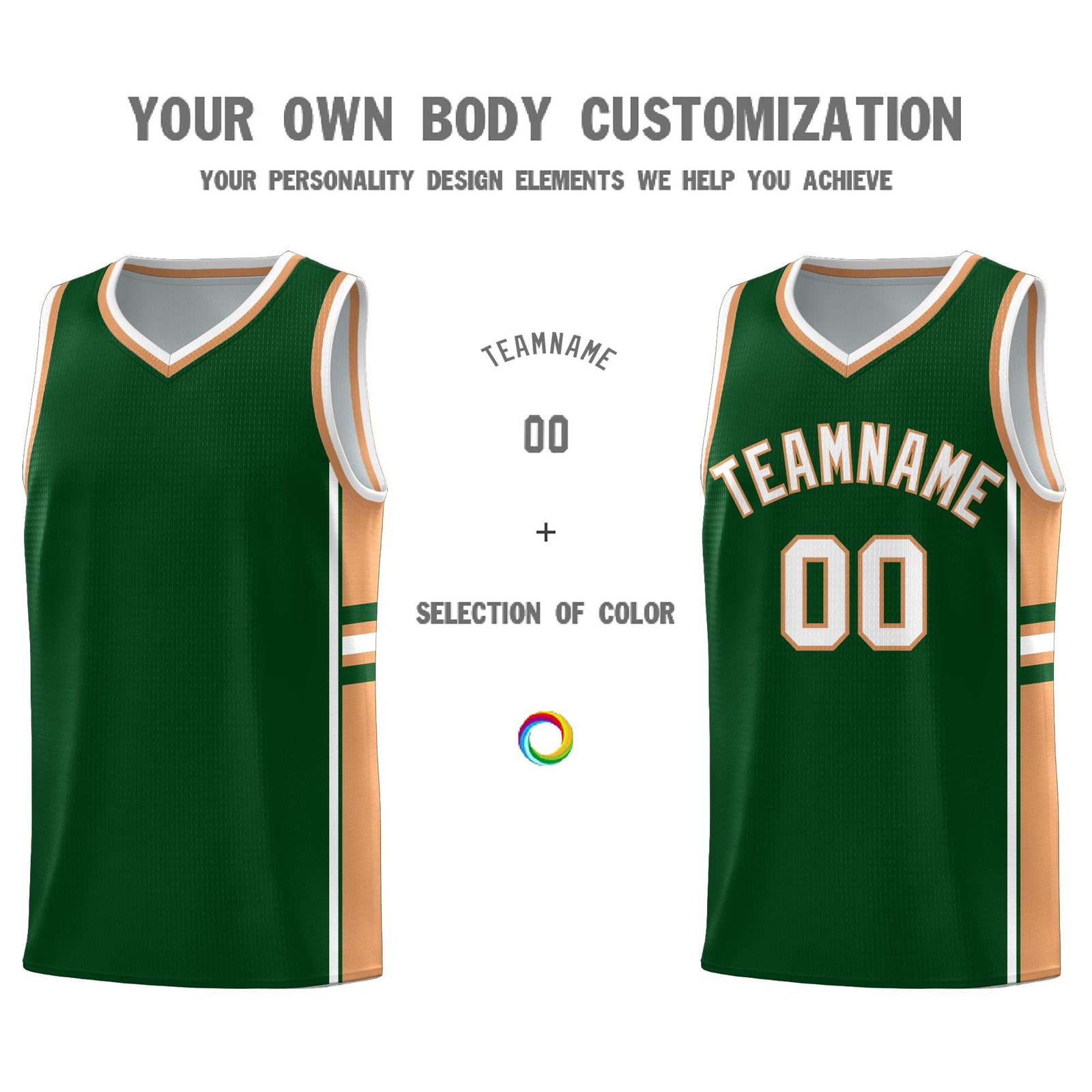 Custom Youth Basketball Jersey - Green Buckskin Brown Two-Tone Classic Varsity Uniform
