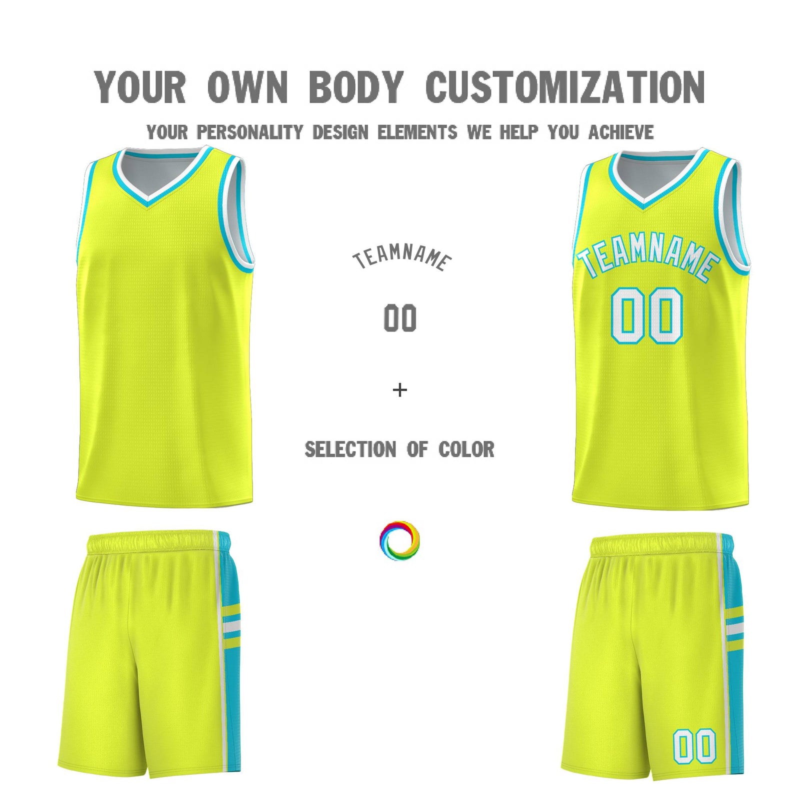 Custom Youth Basketball Jersey - Fluorescent Green Sky Blue Two-Tone Classic Varsity Uniform