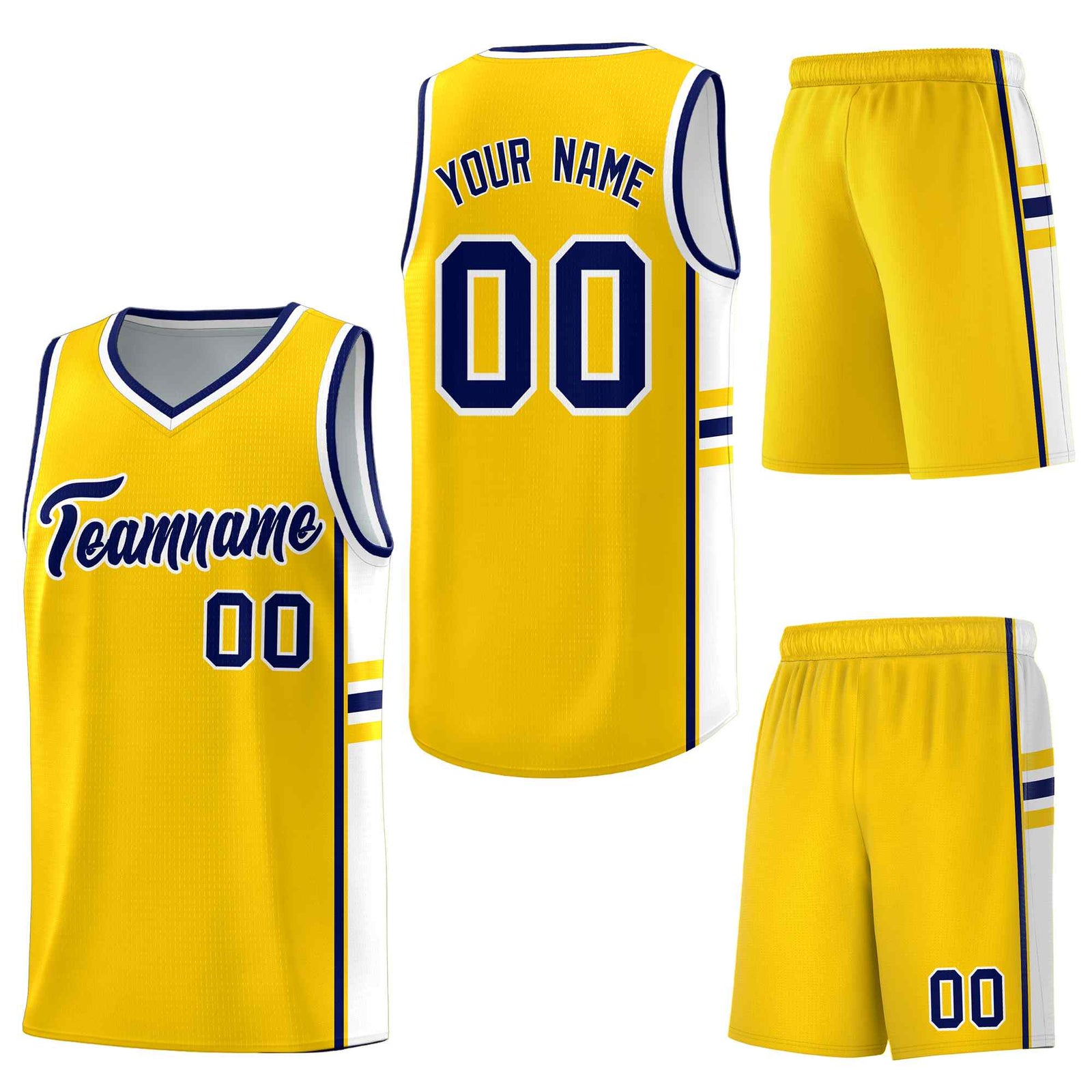 Custom Gold White Classic Color Block Lightweight Personalized Uniform Basketball Jersey