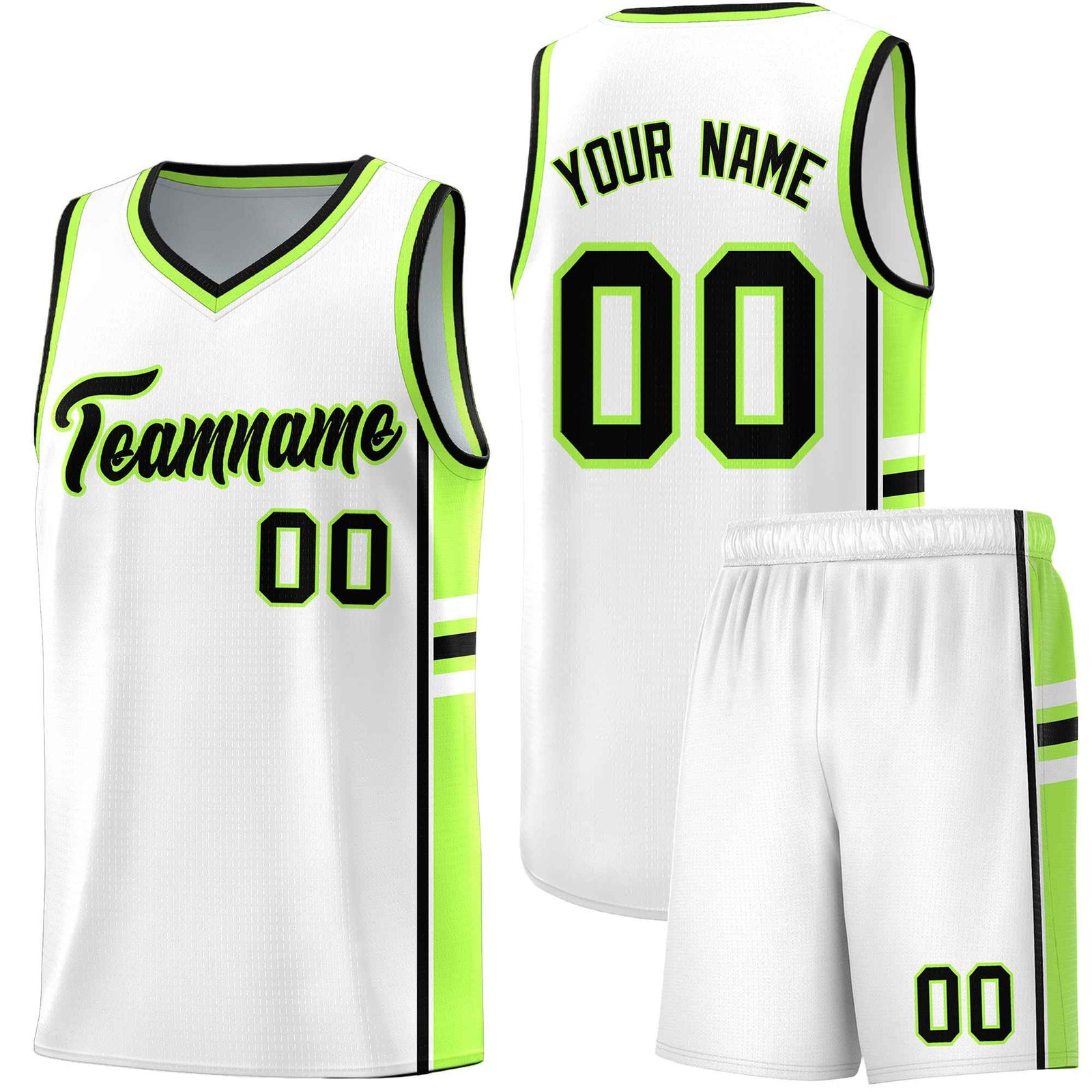 Custom Youth Basketball Jersey - White Fluorescent Green Two-Tone Varsity Jersey Set