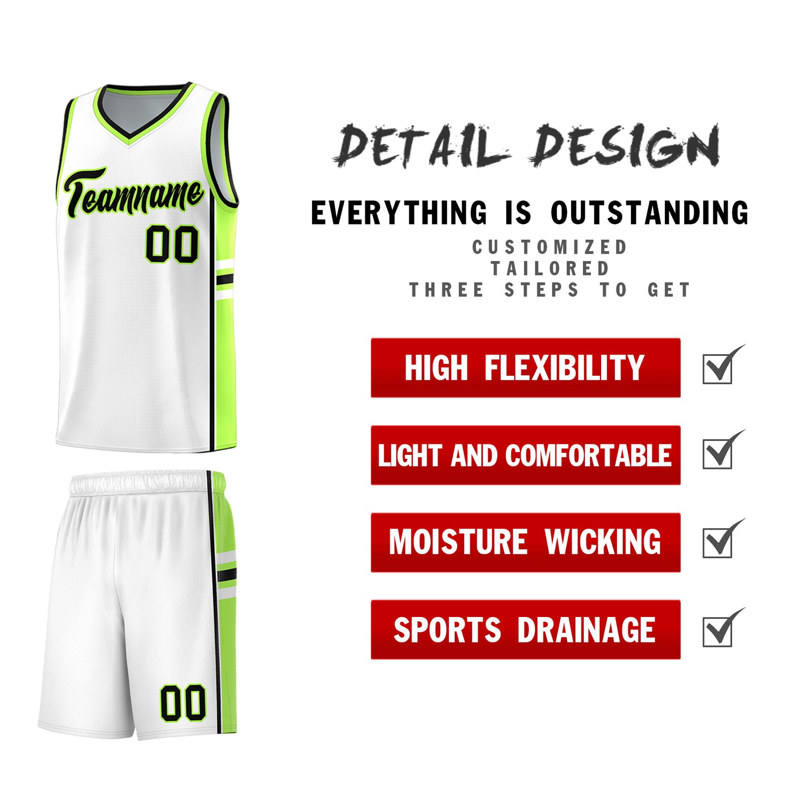 Custom Youth Basketball Jersey - White Fluorescent Green Two-Tone Varsity Jersey Set