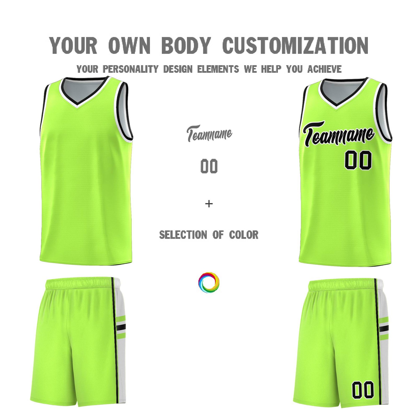 Custom Youth Basketball Jersey - Fluorescent Green White Two-Tone Varsity Jersey Set