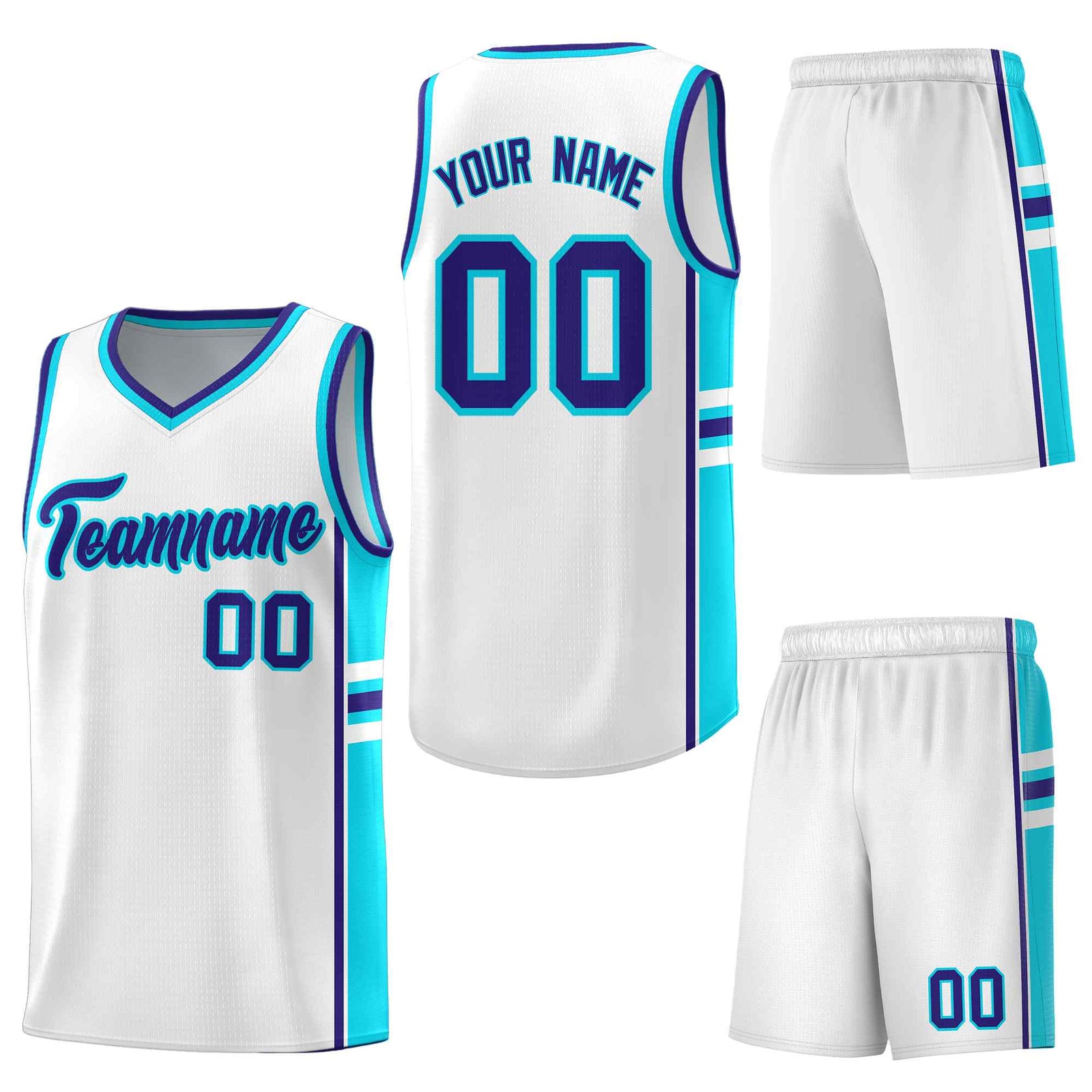 Custom White Royal Classic Color Block Quick-Drying Personalized Uniform Basketball Jersey