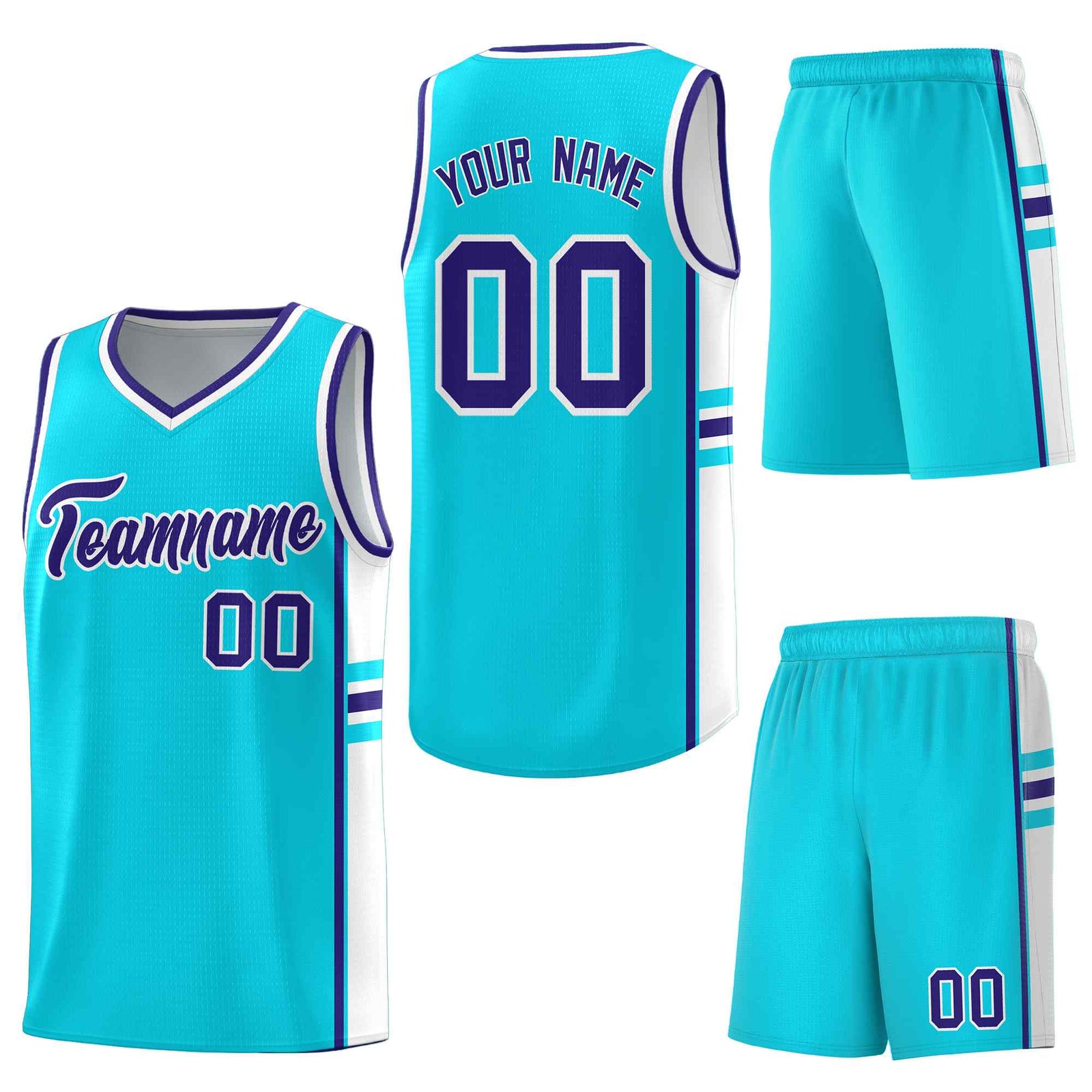 Custom Sky Blue White Classic Color Block Wrinkle-Resistant Personalized Uniform Basketball Jersey