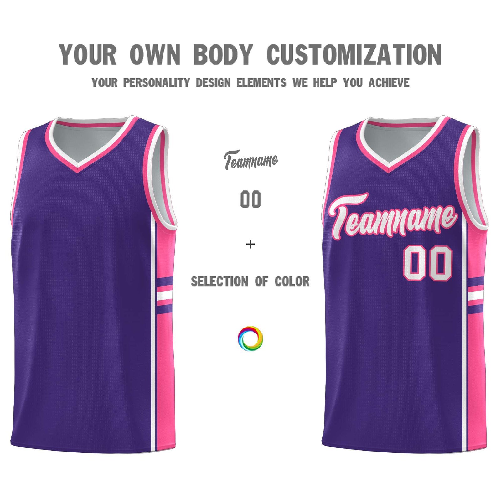 Custom Youth Basketball Jersey - Purple Pink Two-Tone Classic Varsity Uniform