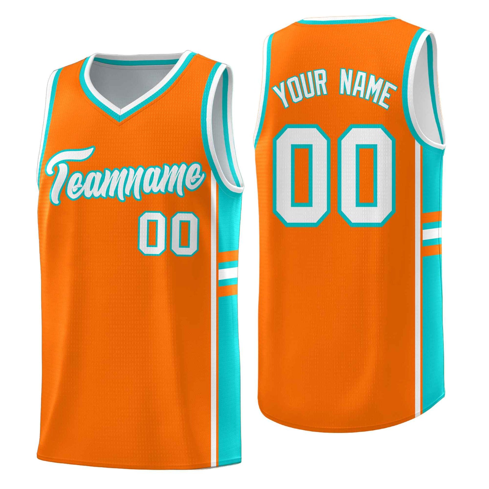 Custom Youth Basketball Jersey - Orange Aqua Two-Tone Varsity Jersey Set