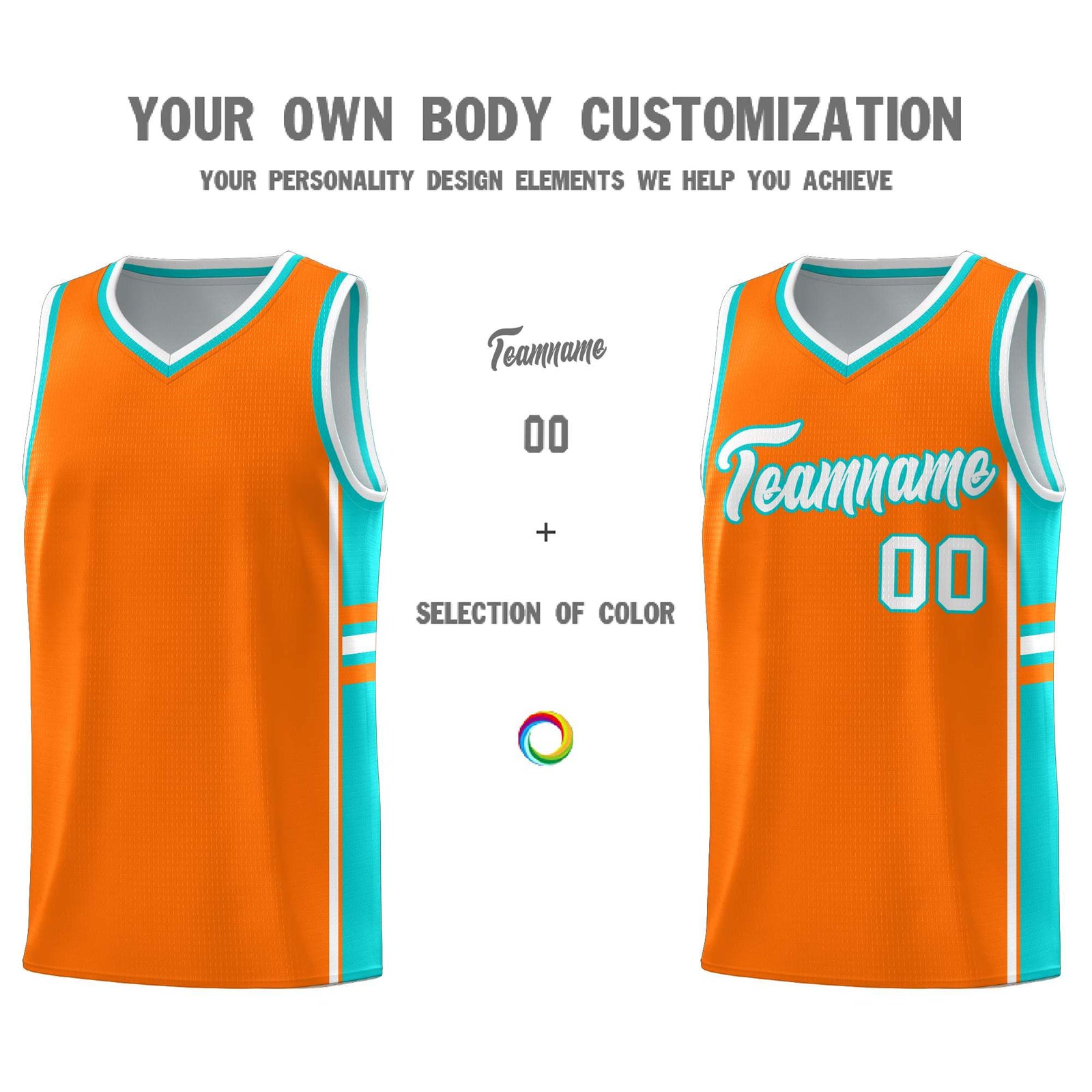 Custom Youth Basketball Jersey - Orange Aqua Two-Tone Varsity Jersey Set