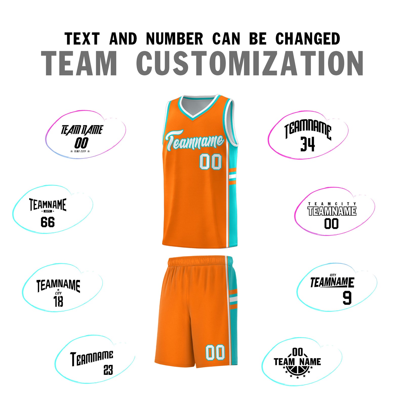 Custom Youth Basketball Jersey - Orange Aqua Two-Tone Varsity Jersey Set