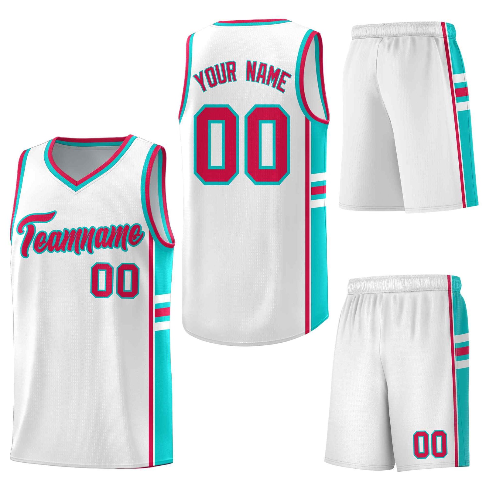Custom White Aqua Classic Color Block Breathable Personalized Uniform Basketball Jersey