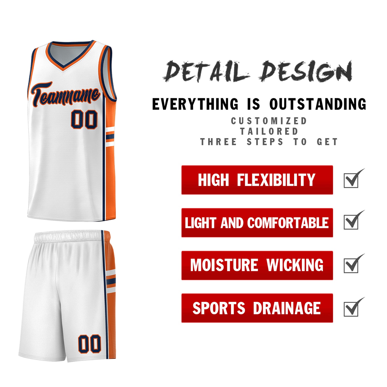 Custom Youth Basketball Jersey - White Orange Personalized Varsity Two-Tone Uniform