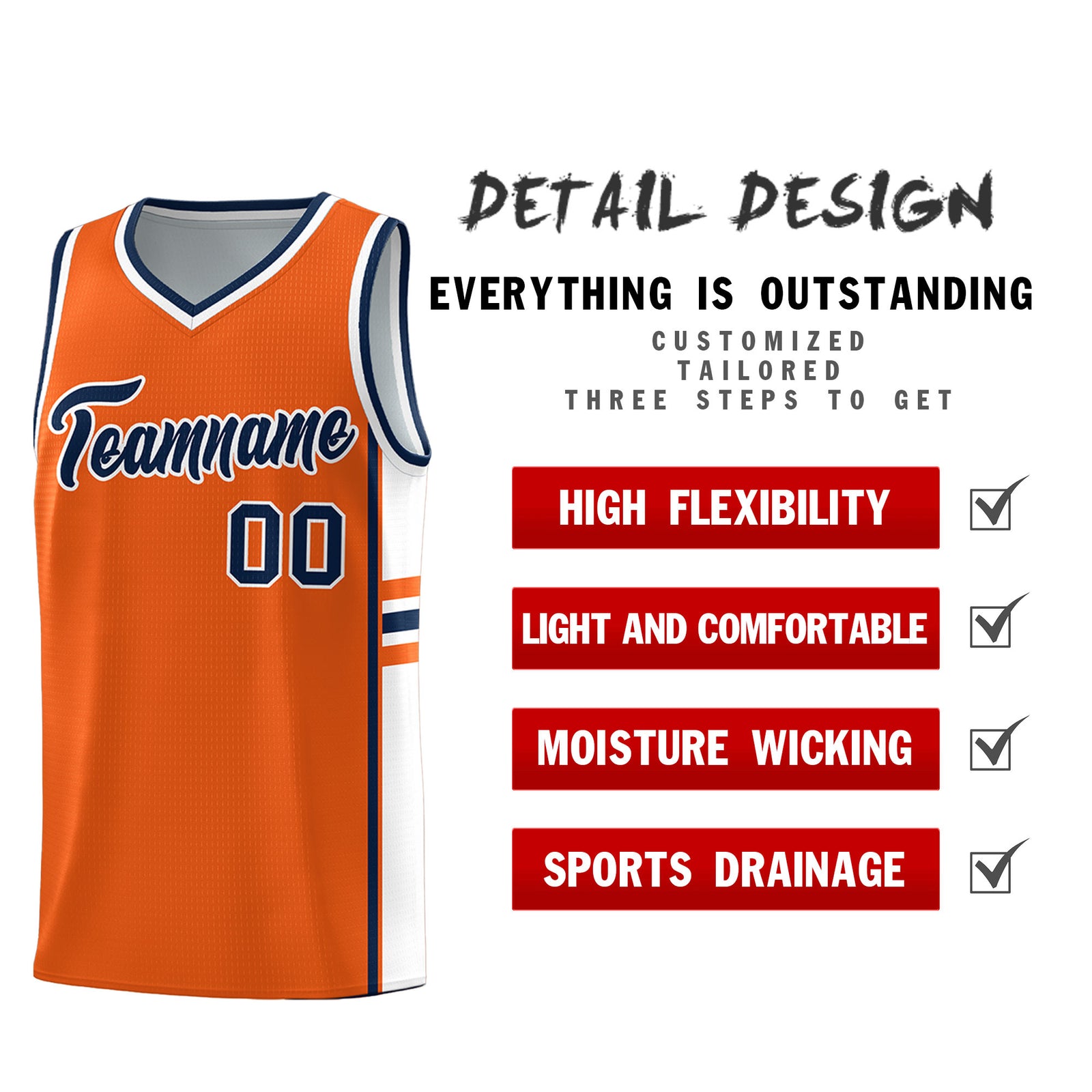 Custom Youth Basketball Jersey - Orange White Two-Tone Classic Varsity Uniform