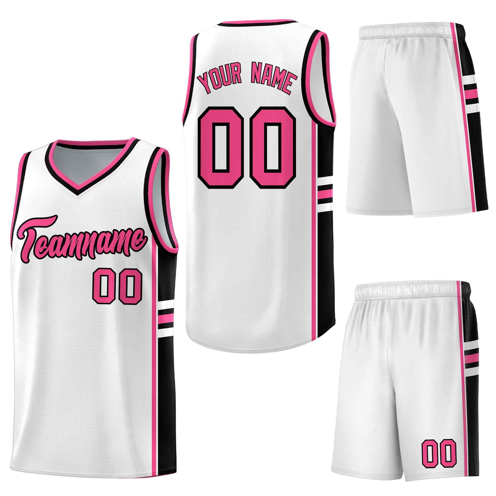 Custom White Pink Classic Color Block Lightweight Personalized Uniform Basketball Jersey