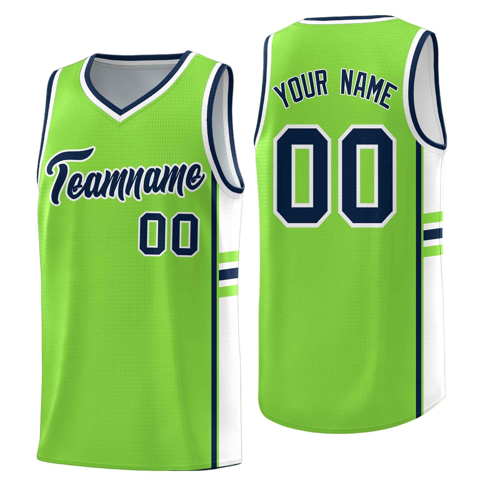 Custom Youth Basketball Jersey - Fluorescent Green White Two-Tone Classic Varsity Uniform
