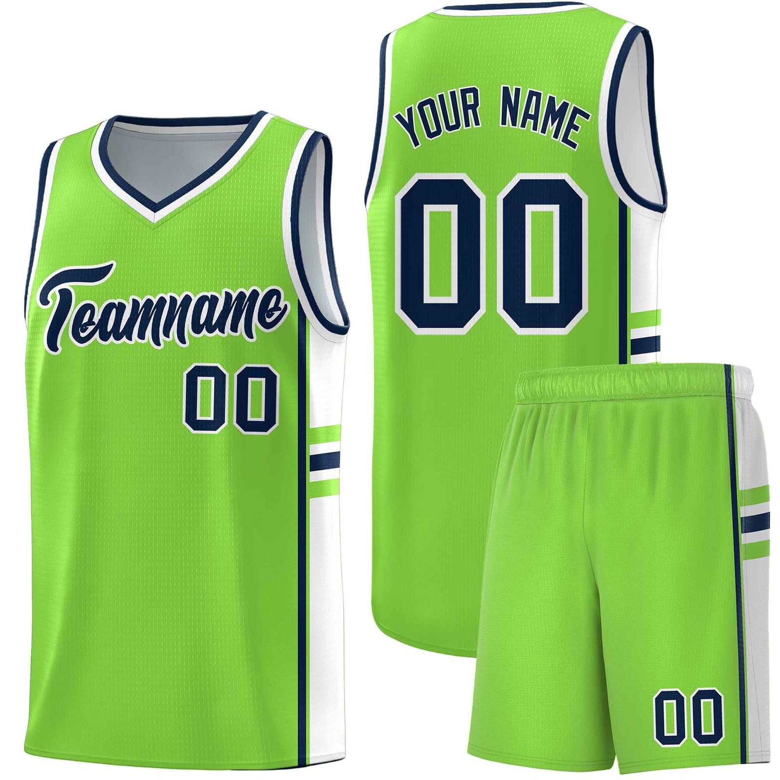 Custom Youth Basketball Jersey - Fluorescent Green White Two-Tone Classic Varsity Uniform