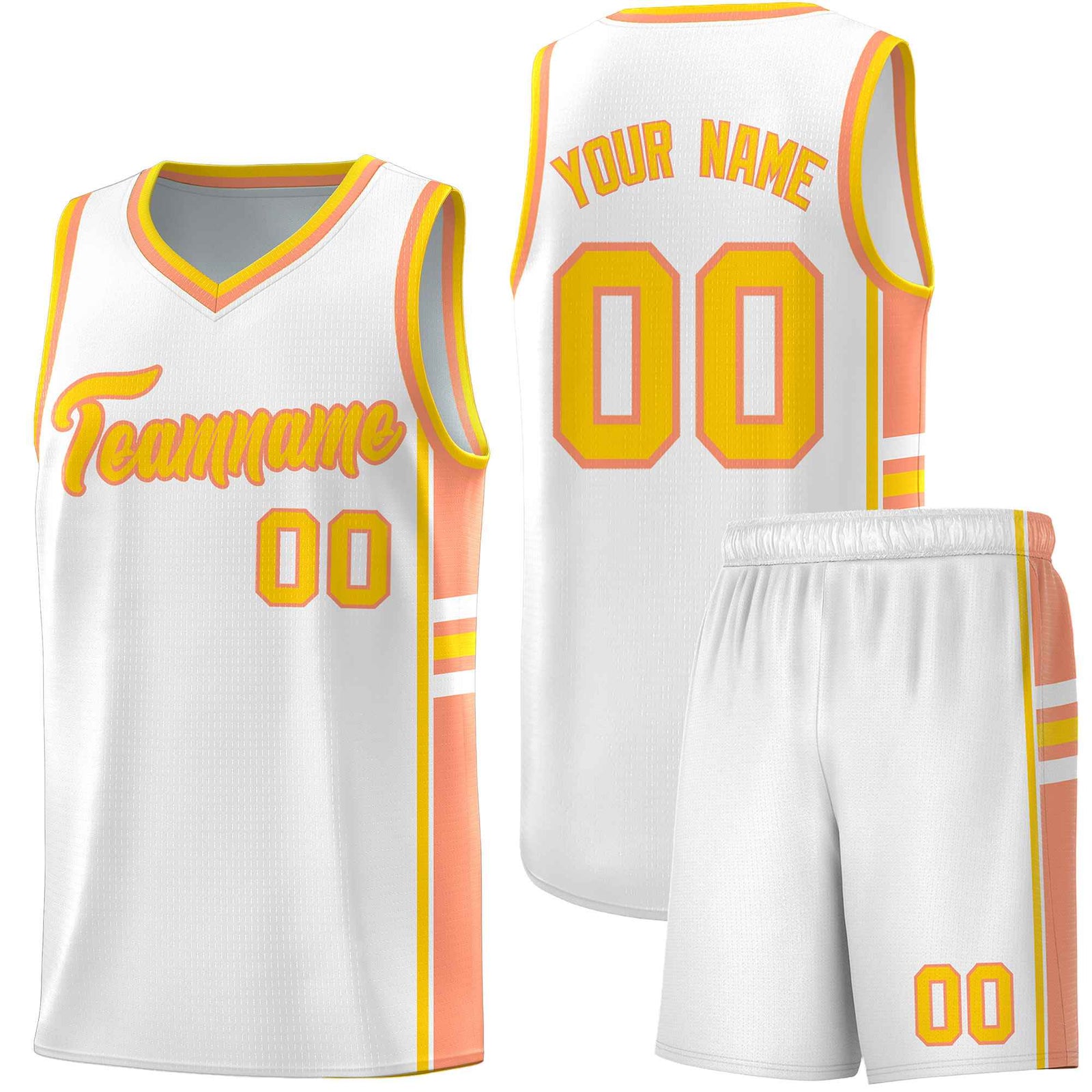 Custom Youth Basketball Jersey - White Light Orange Two-Tone Varsity Jersey Set