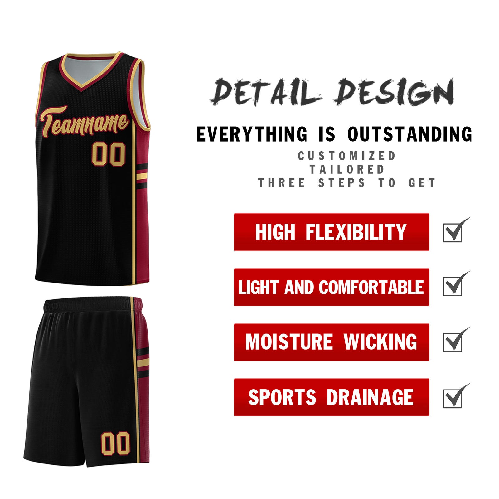 Custom Youth Basketball Jersey - Black Crimson Two-Tone Varsity Jersey Set