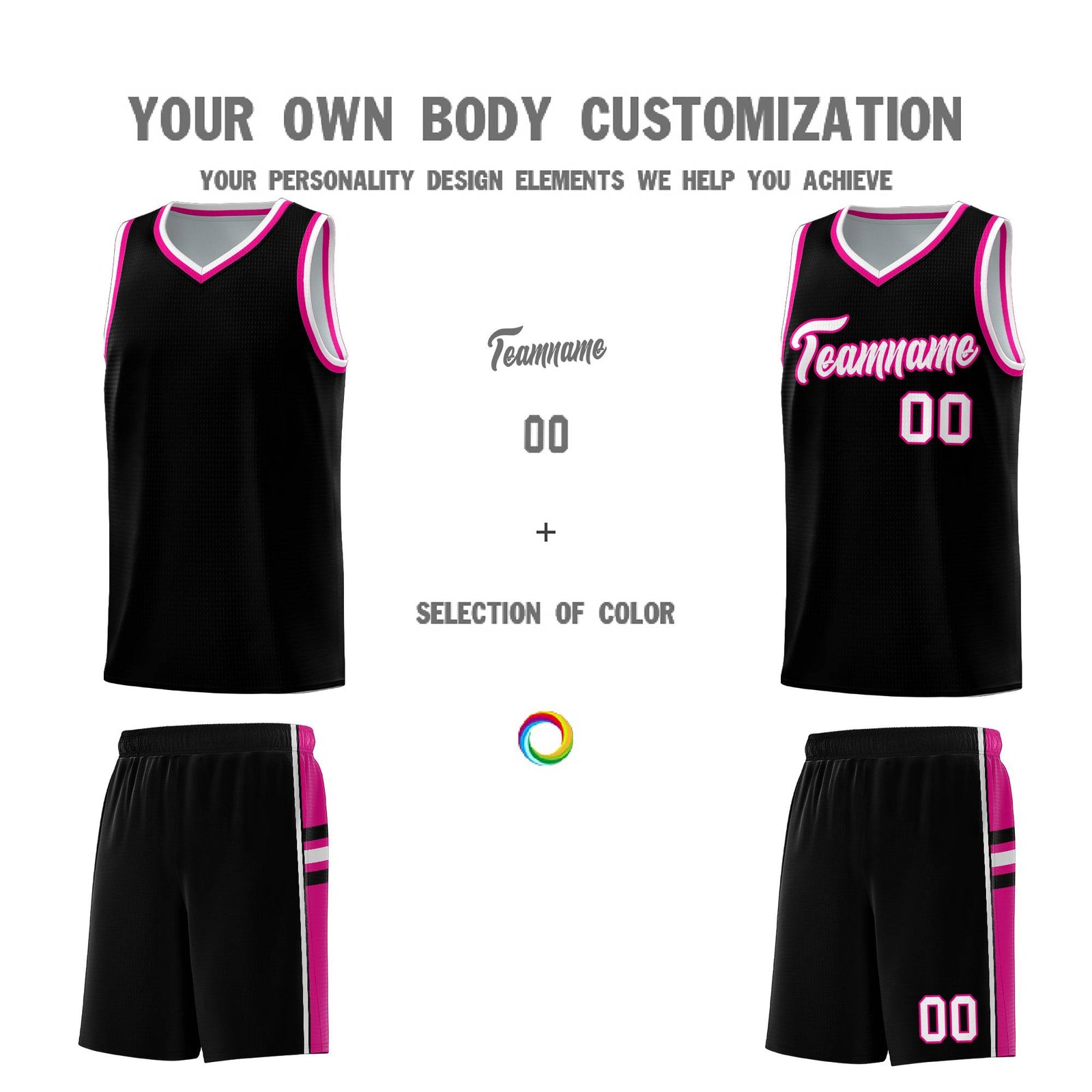 Custom Youth Basketball Jersey - Black Pink Two-Tone Classic Varsity Uniform