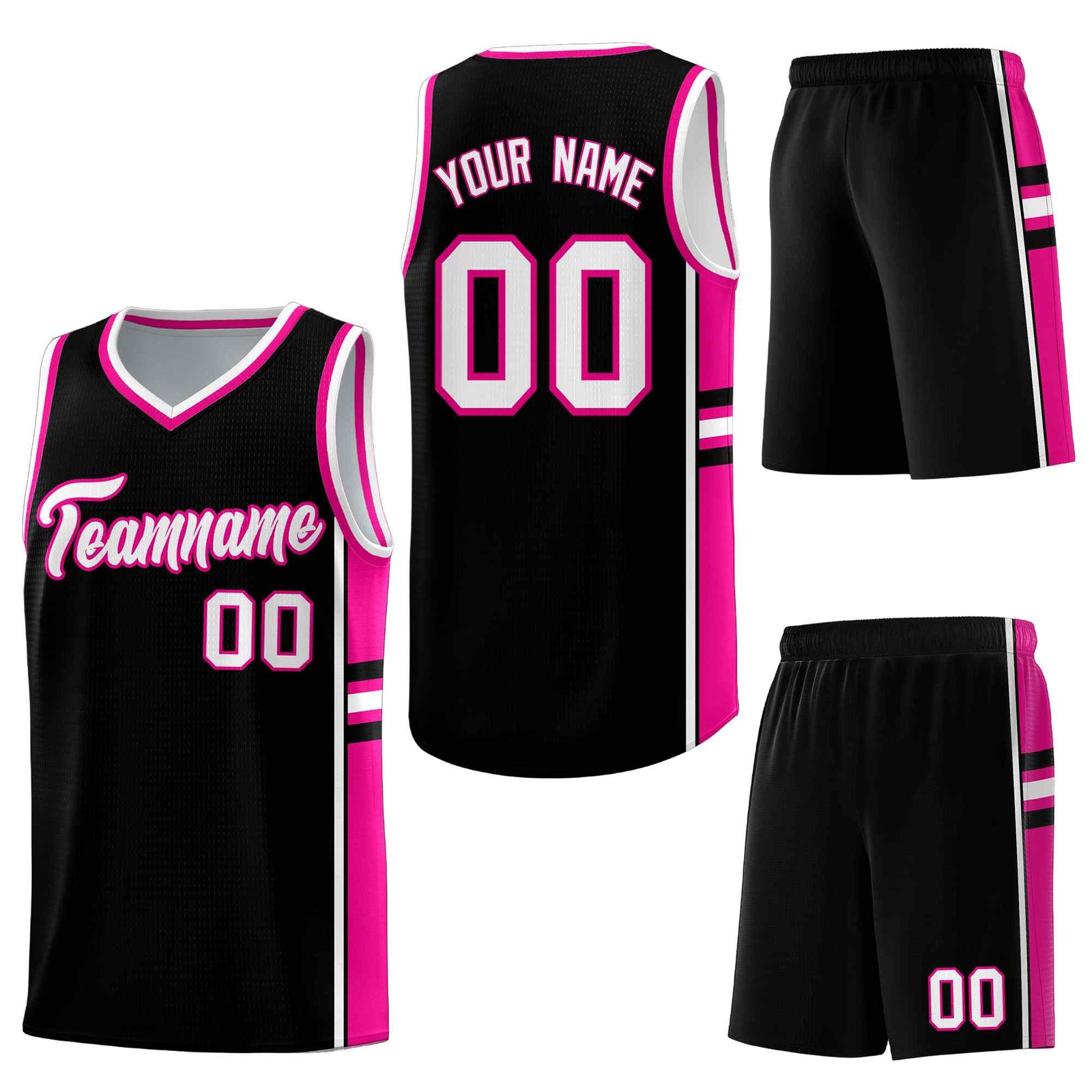 Custom Black Pink Classic Color Block Breathable Varsity Uniform Basketball Jersey