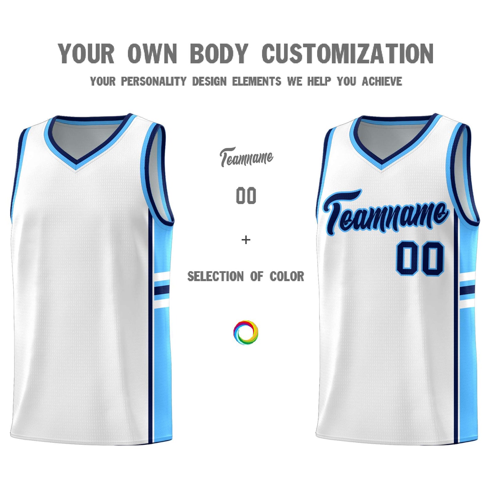 Custom Youth Basketball Jersey - White Powder Blue Two-Tone Varsity Jersey Set