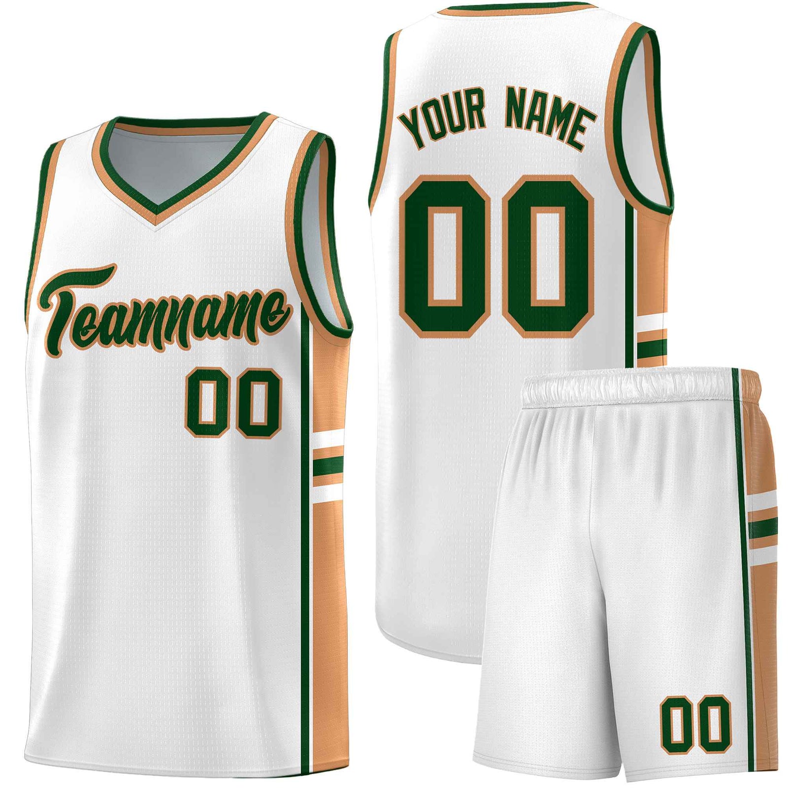 Custom Youth Basketball Jersey - White Buckskin Brown Two-Tone Varsity Jersey Set