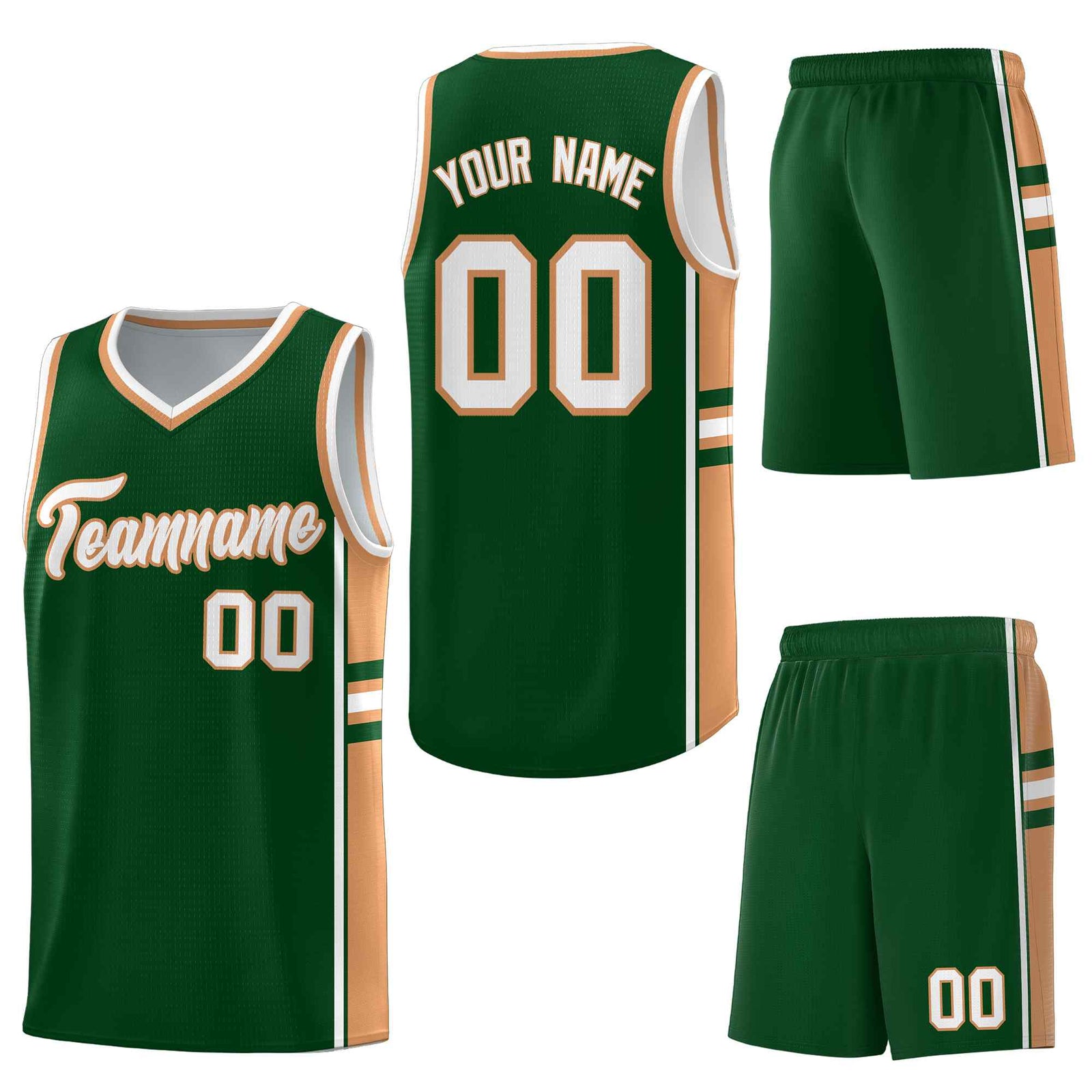 Custom Green Buckskin Brown Classic Color Block Drapable Personalized Uniform Basketball Jersey