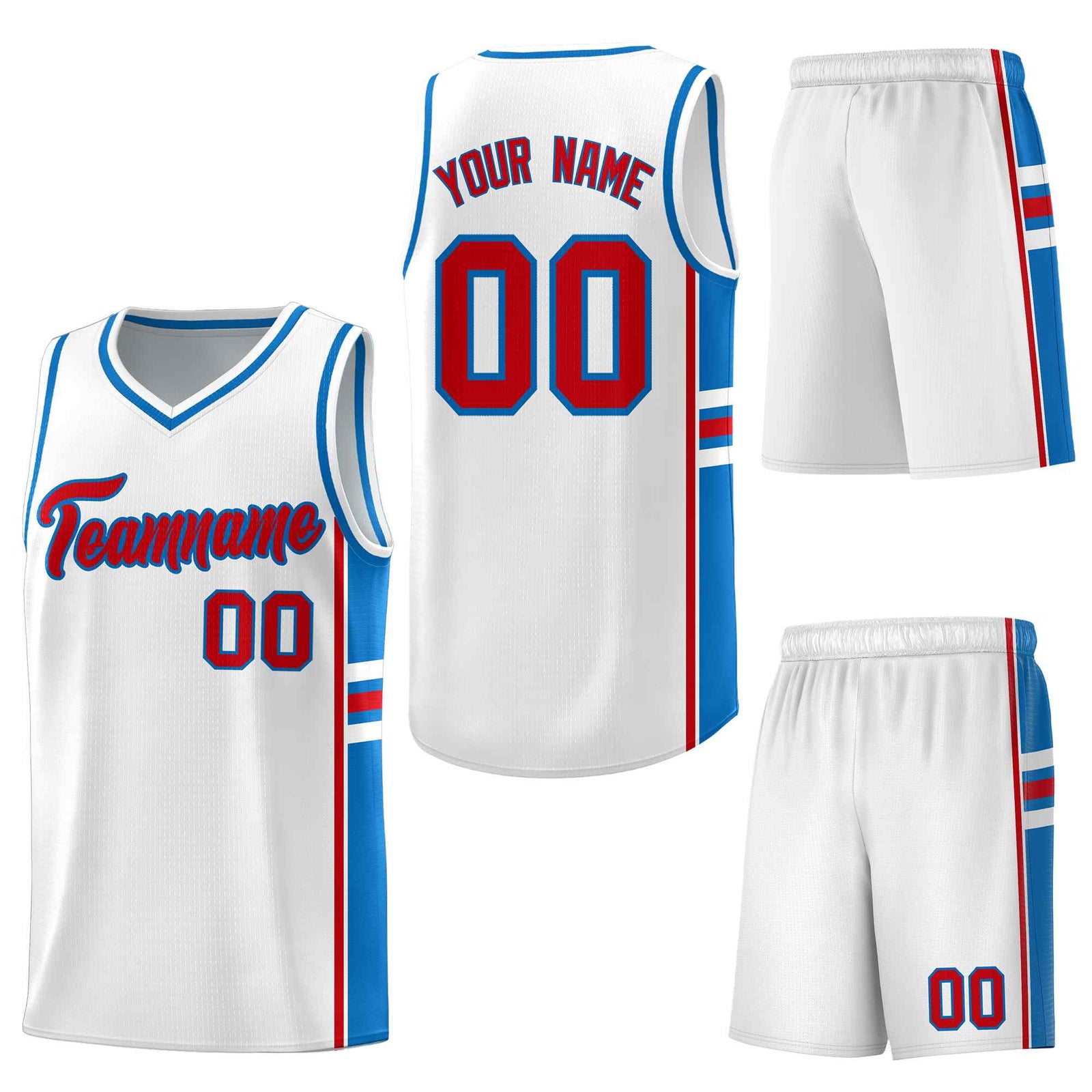 Custom White Royal Classic Color Block Drapable Personalized Uniform Basketball Jersey