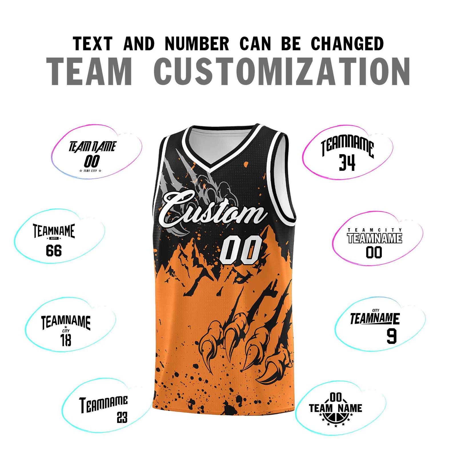 Custom Black Gold Orange Snow Mountain Beast Pattern Sports Uniform Basketball Jersey