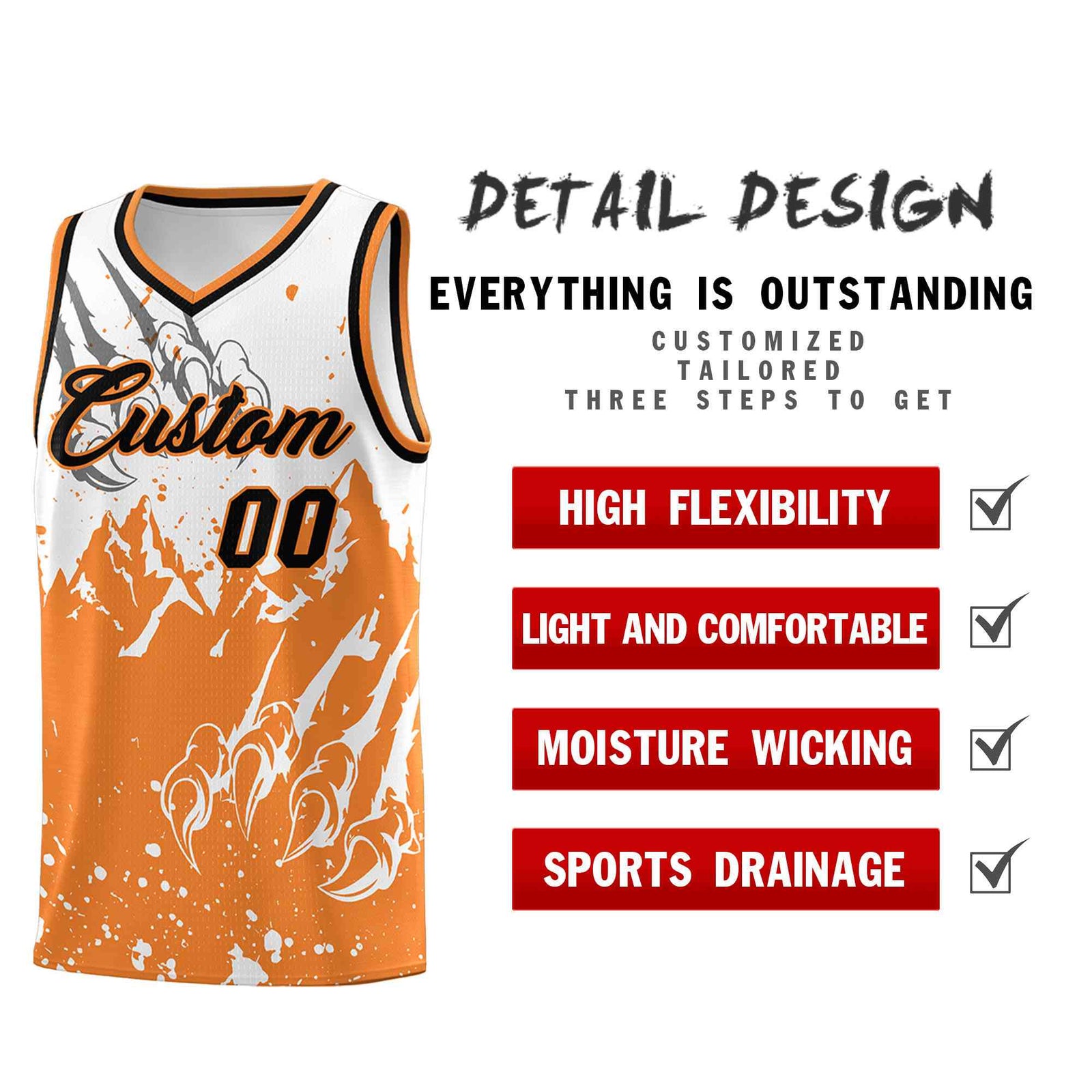 Custom White Gold Orange Snow Mountain Beast Pattern Sports Uniform Basketball Jersey