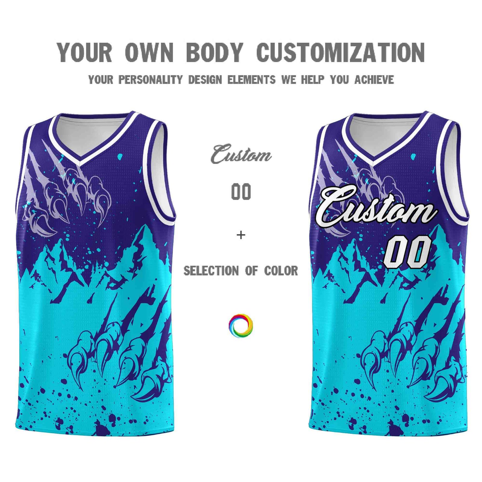 Custom Royal Sky Blue Snow Mountain Beast Pattern Sports Uniform Basketball Jersey