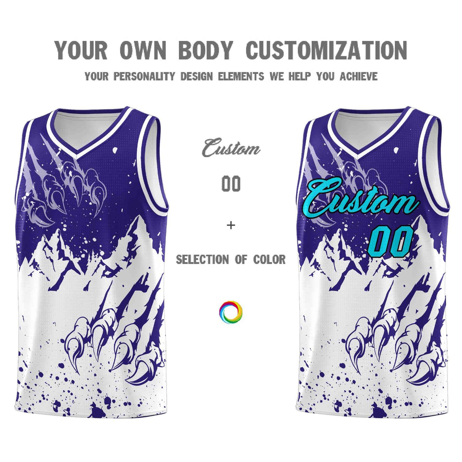 Custom Royal White Snow Mountain Beast Pattern Sports Uniform Basketball Jersey
