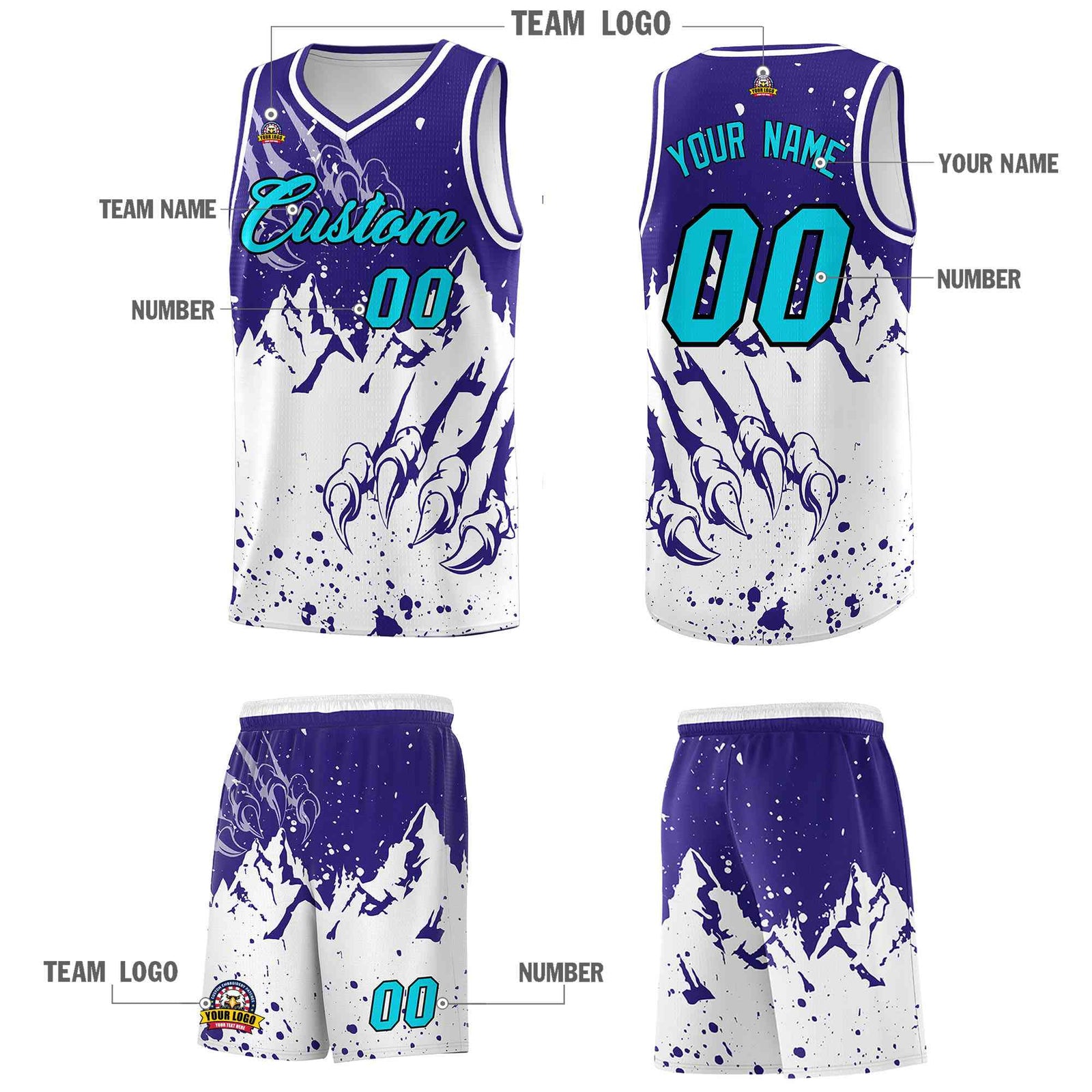 Custom Royal White Snow Mountain Beast Pattern Sports Uniform Basketball Jersey