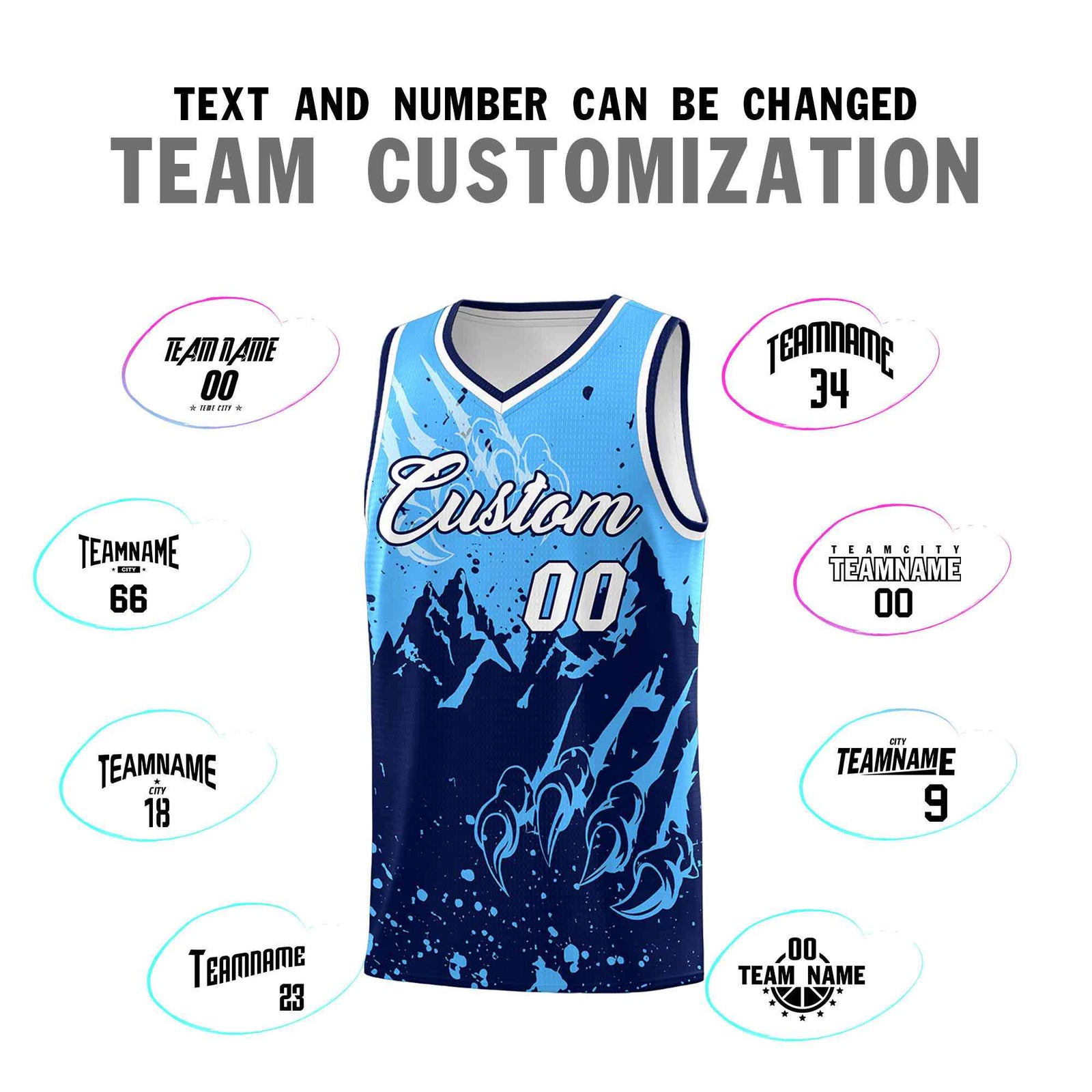 Custom Powder Blue Navy Snow Mountain Beast Pattern Sports Uniform Basketball Jersey
