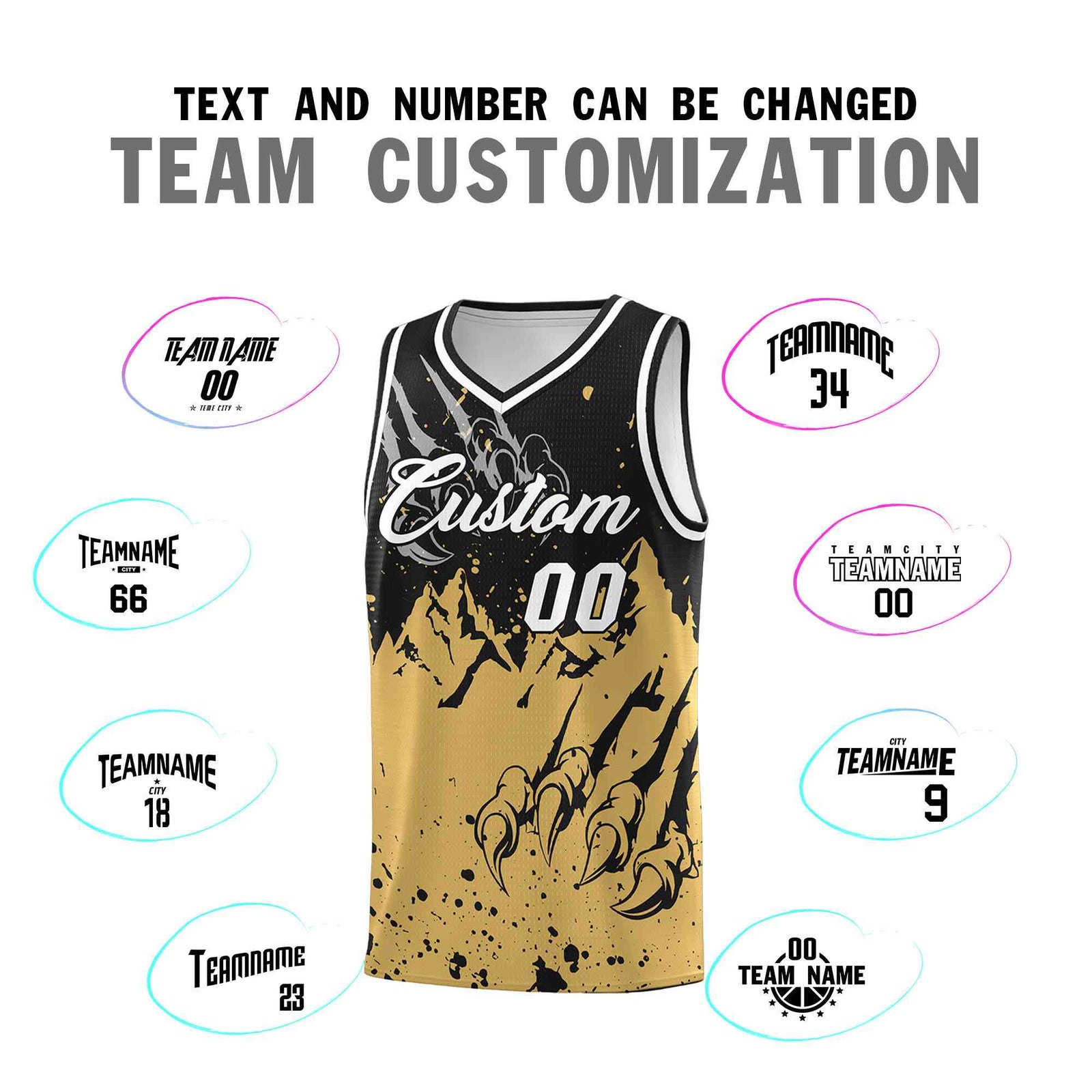 Custom Black Old Gold Snow Mountain Beast Pattern Sports Uniform Basketball Jersey