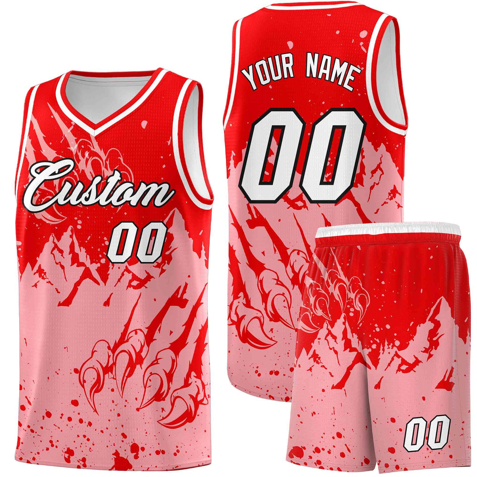 Custom Light Red Light Pink Snow Mountain Beast Pattern Sports Uniform Basketball Jersey
