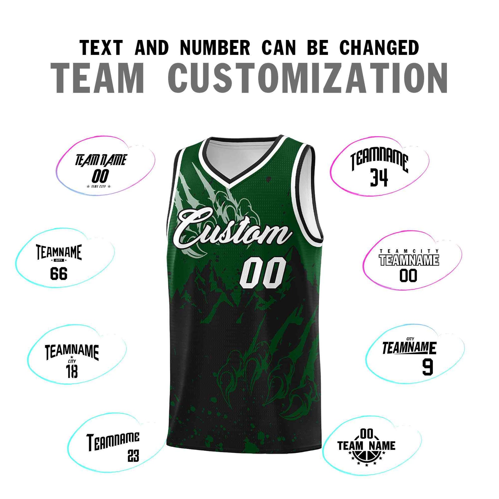 Custom Green Black Snow Mountain Beast Pattern Sports Uniform Basketball Jersey
