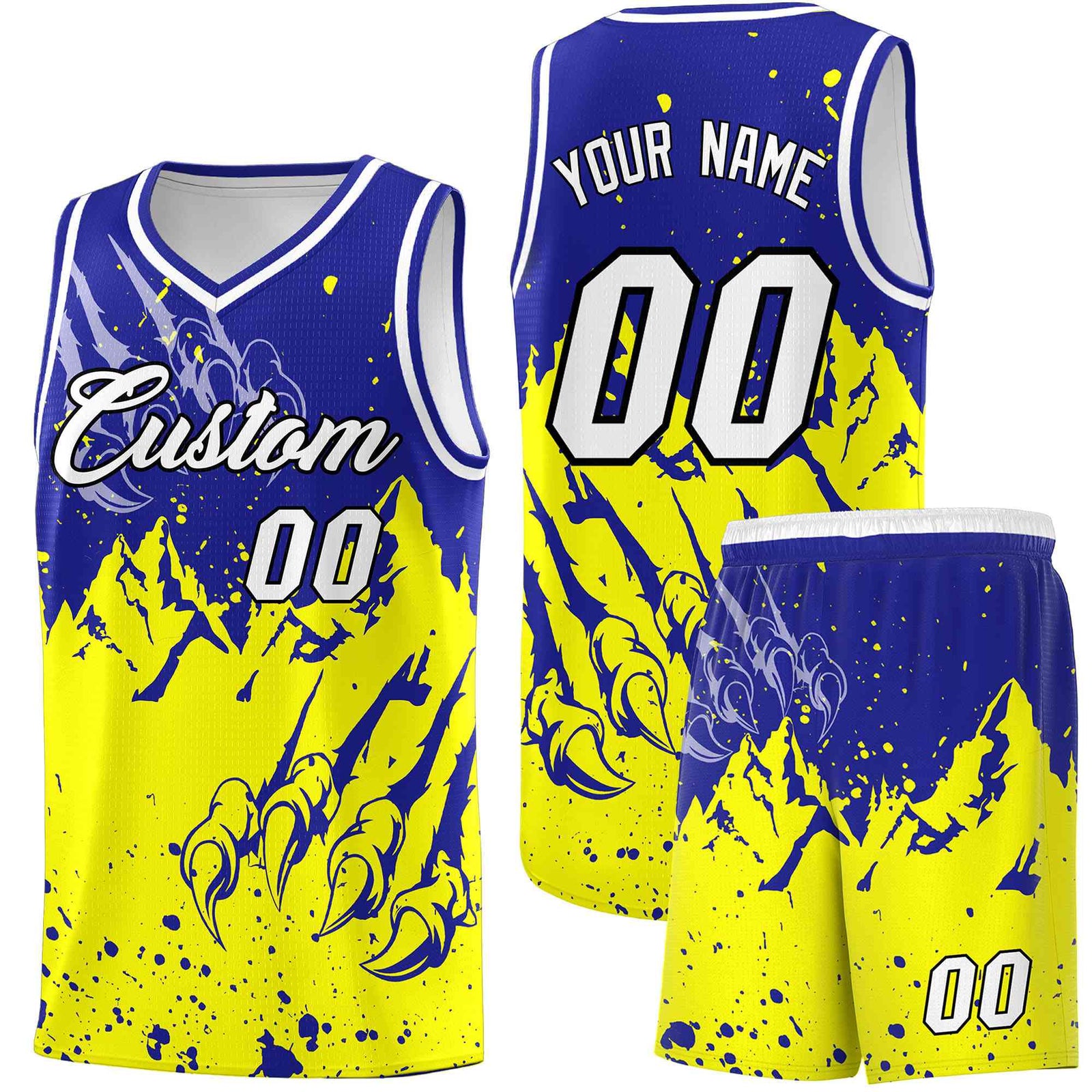 Custom Royal Fluorescent Yellow Snow Mountain Beast Pattern Sports Uniform Basketball Jersey