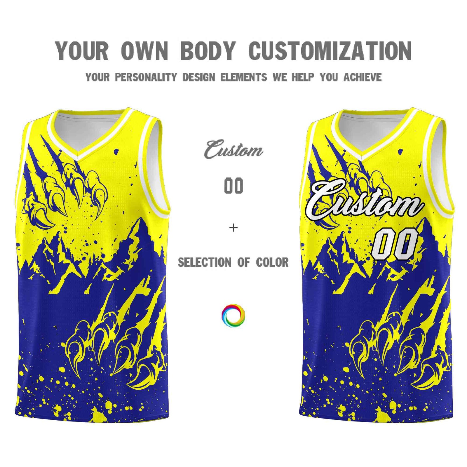 Custom Fluorescent Yellow Royal Snow Mountain Beast Pattern Sports Uniform Basketball Jersey
