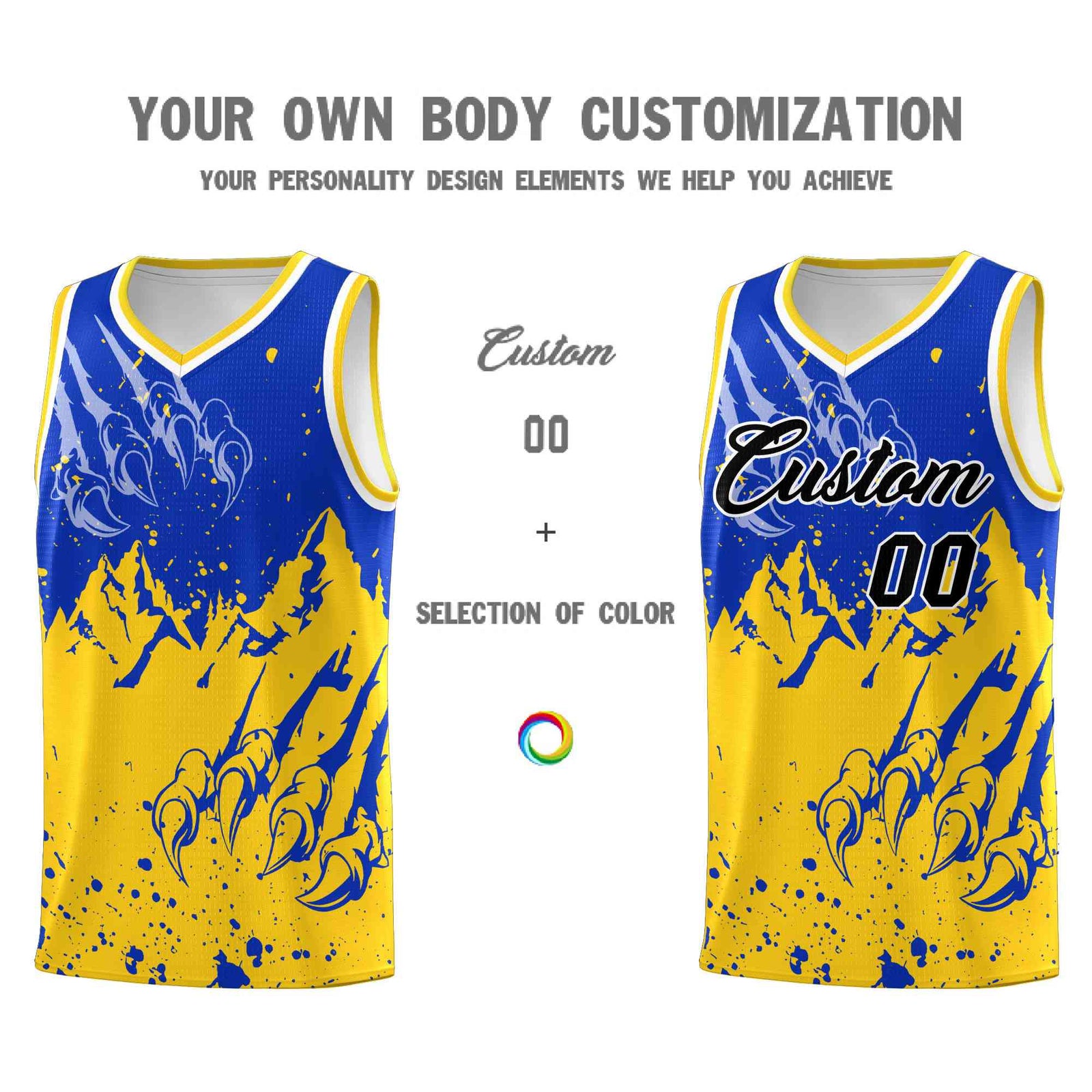 Custom Royal Gold Snow Mountain Beast Pattern Sports Uniform Basketball Jersey
