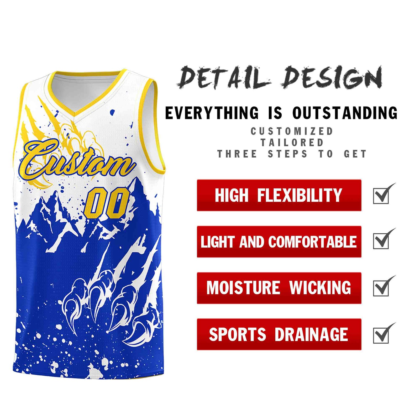 Custom White Royal Snow Mountain Beast Pattern Sports Uniform Basketball Jersey