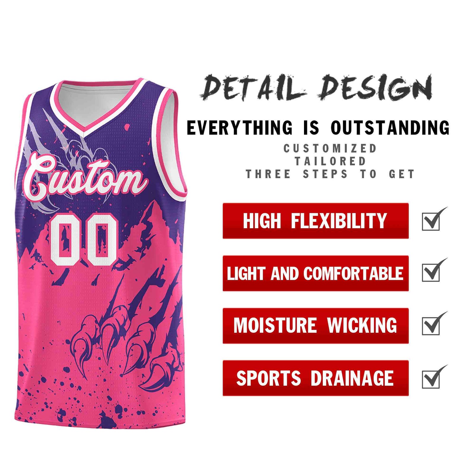 Custom Purple Pink Snow Mountain Beast Pattern Sports Uniform Basketball Jersey| KXKSHOP