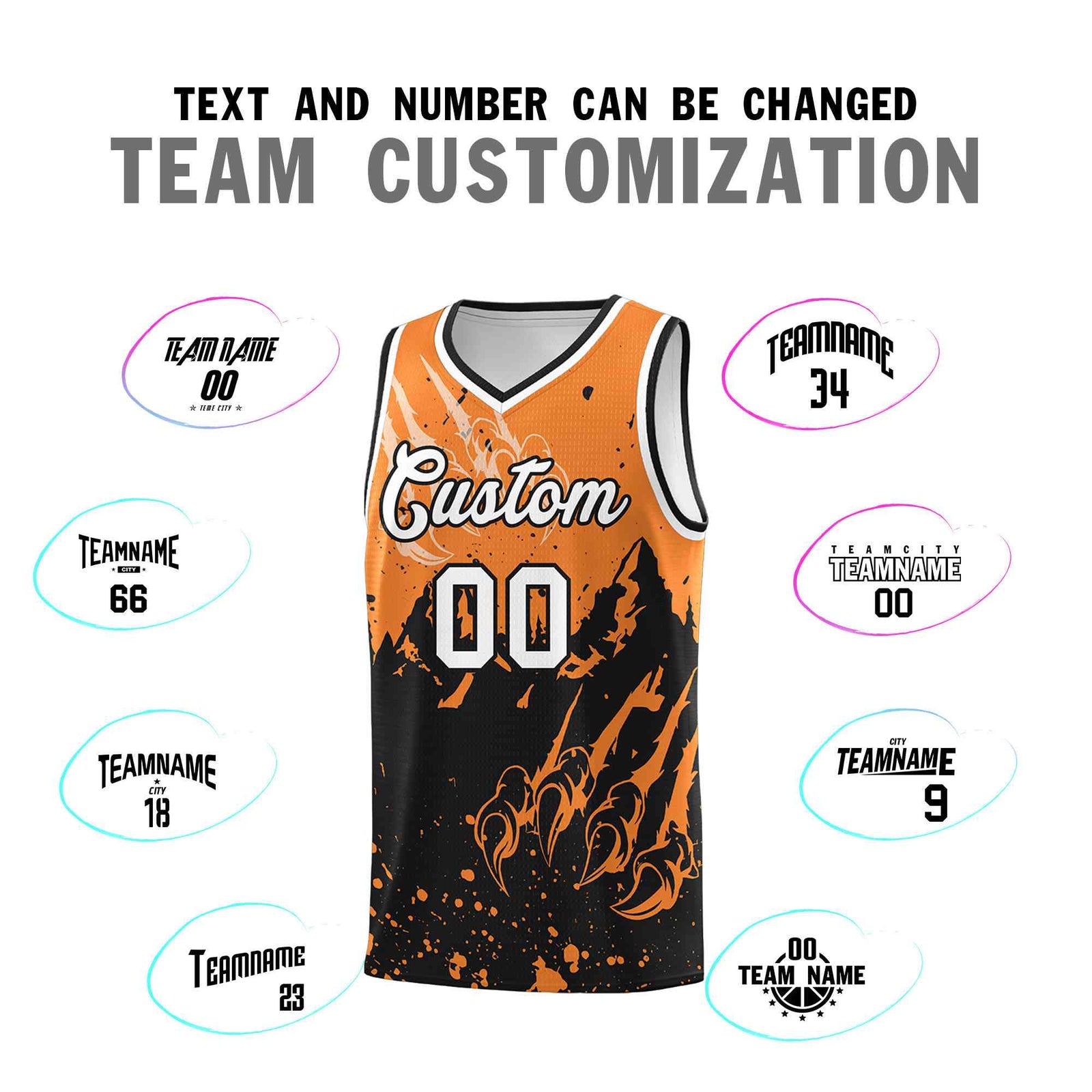 Custom Gold Orange Black Snow Mountain Beast Pattern Sports Uniform Basketball Jersey| KXKSHOP